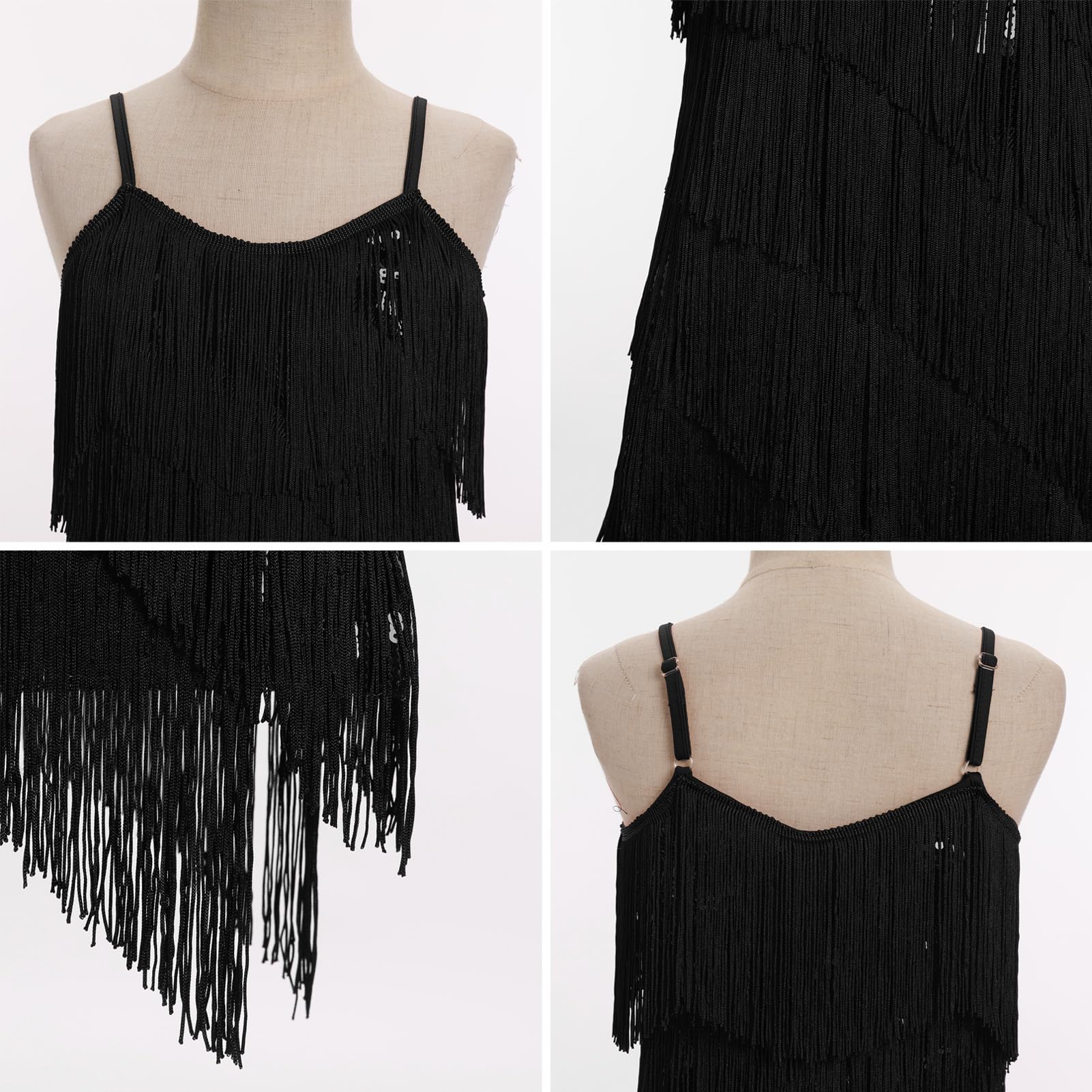 Robe latine à franges scintillantes sans manches pour fille - Style vintage - Pour salle de bal - Jazz - Tangos - Danse - Années 1920