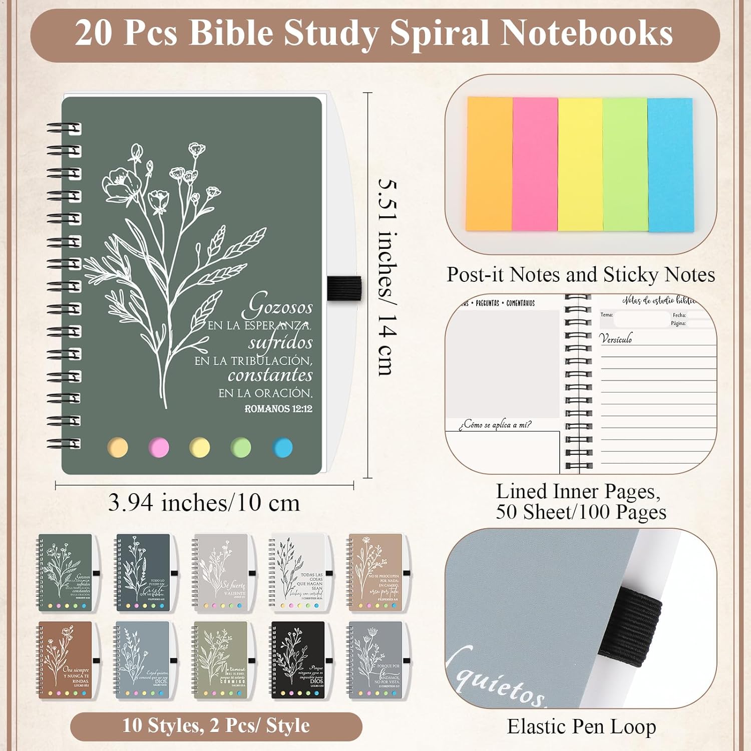 Kosiz 40 Pcs/20 Set Christian Notebook Bulk Spiral Bible Notebook and Pens Religious Notepad for Church Employee Appreciation Day Gifts for Office Coworkers Staff(Boho,Classic) - Image 2