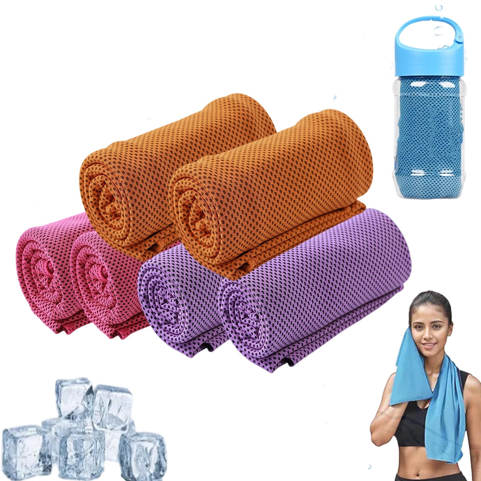 HItianya Towelnado Cool Towels & Bottle, Towelnado Ice Cooling Towel, Soft Breathable Chilly Gym Towel For Neck Face, Fast Drying Bottle Cooling Scarf Cloth for Workout (6pcsA)