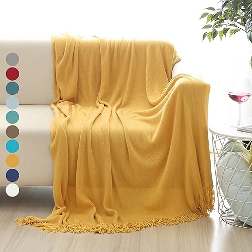 ALPHA HOME - Manta cálida de tejido acrílico de 50 x 60pulgadas duradera ligera decorativa con borla color liso para todas las estaciones lavable a