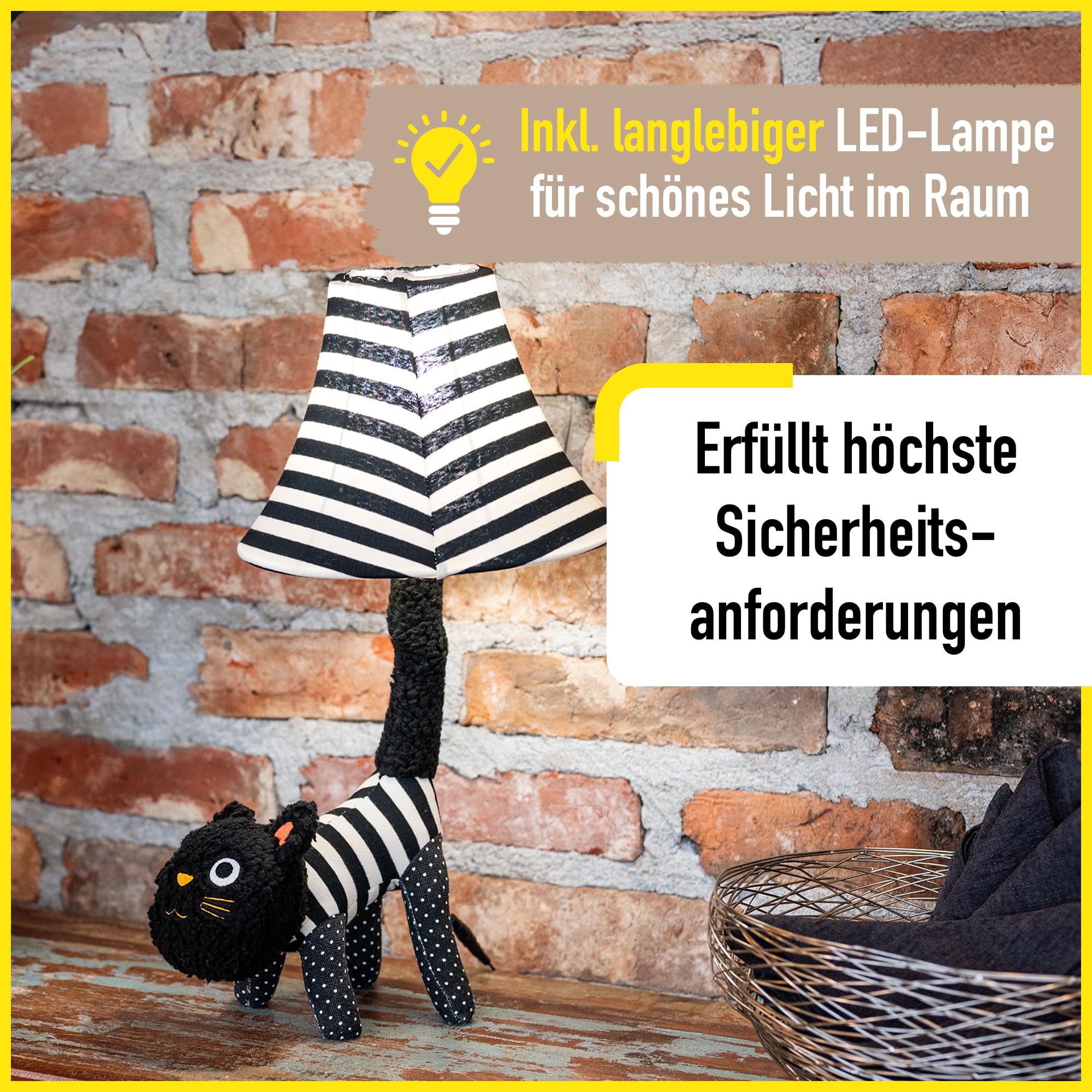 Happy Lamps Baby Luna Katze LED-Tischlampe 48 cm, Kinderzimmer Deko | handgefertigt, kindersicher, ideal fürs Kinderzimmer, Geschenkidee