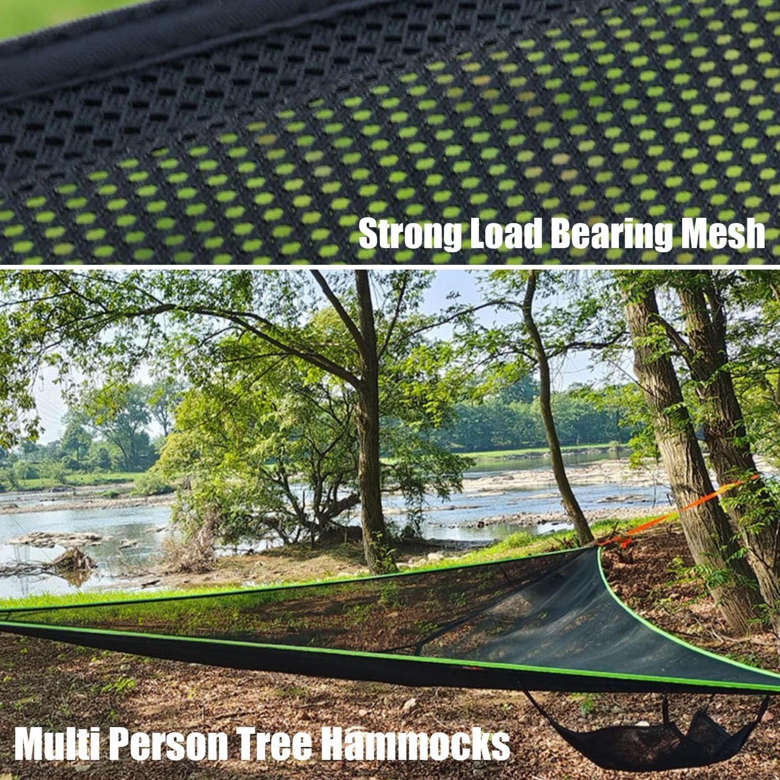 Hamac de Camping Triangulaire, hamacs Multi-Personnes 4/2,8 m Maximum 400 LB pour la détente en Plein air, hamac Extra Large, avec 3 Sangles et Sacs en Filet, Sac de Rangement Green 2.8x2.8x2.8m