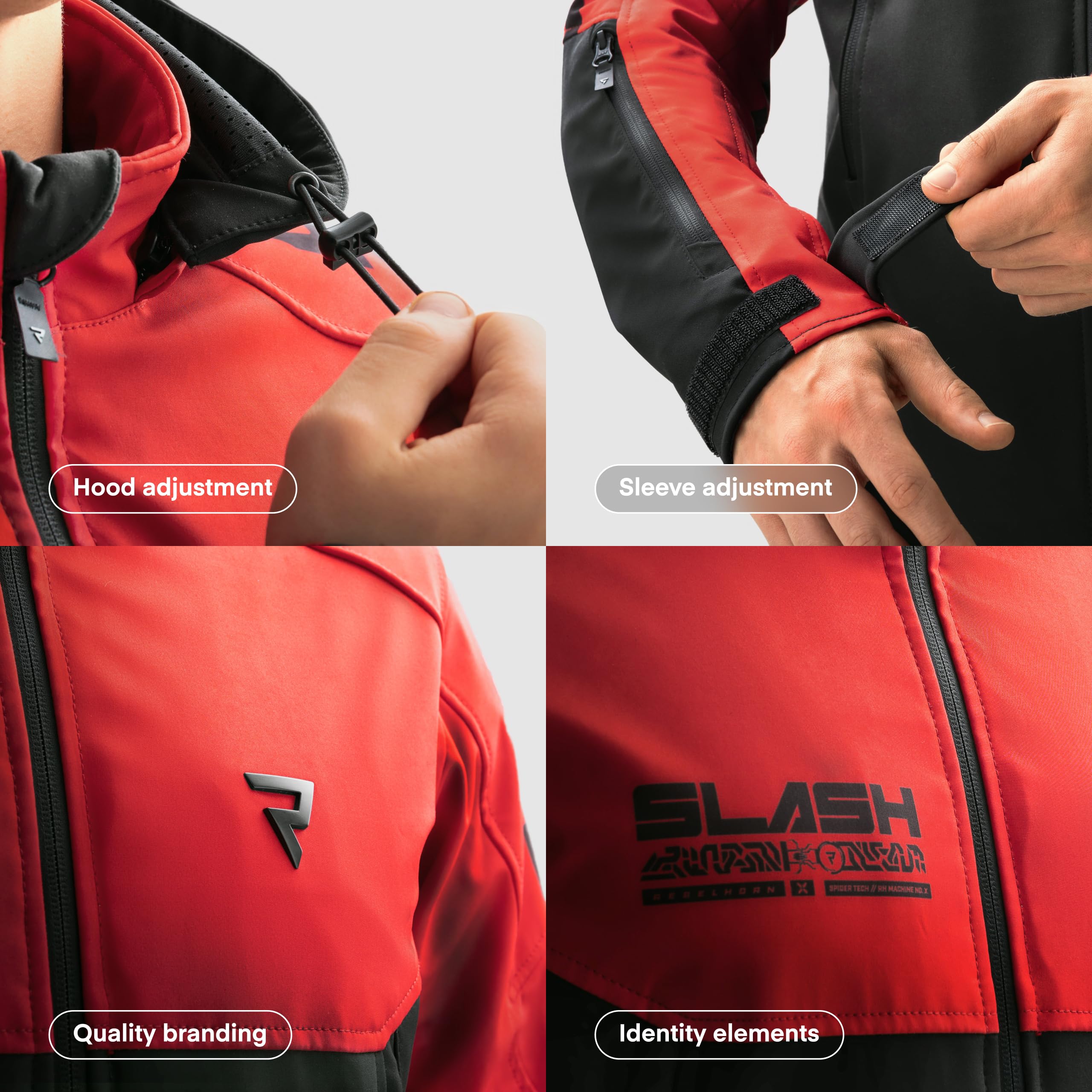 REBELHORN Slash Chaqueta de Moto Hombre | Textil | Softshell con Capucha Extraíble | Protectores de Codos y Hombros Nivel 2 | 6 Canales de Ventilación | Tallas hasta 10XL