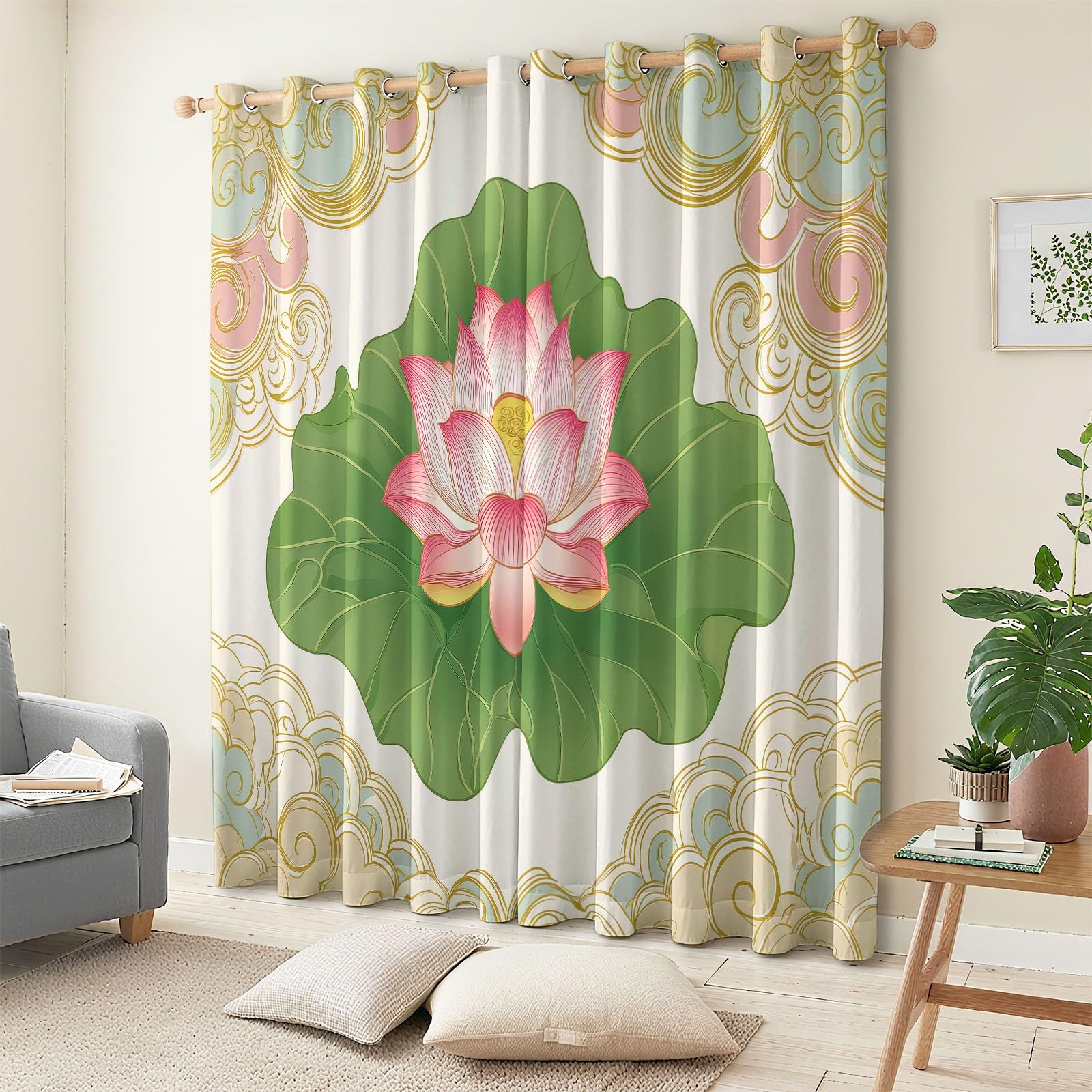 Jaune Rideaux Occultants Thermiques 183 x 214 cm Motifs Floraux Motifs Nuages Bon Augure – Rideaux Isolants Anti-Froid & Anti-Chaleur, Tissu Épais Haut de Gamme, Parfait pour Salon, Chambre ou Bureau