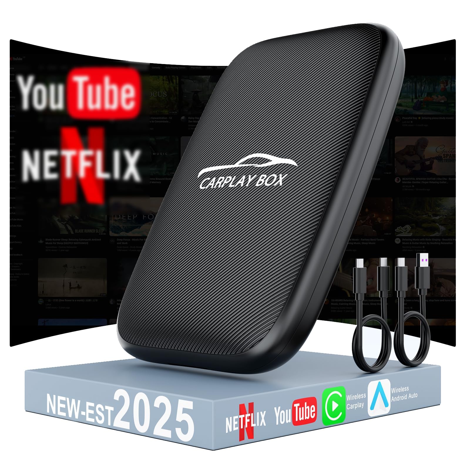 3 in 1 Wireless CarPlay Adapter for Apple iPhone & Android Auto Adapter(2025 Upgraded), Car Play Video Box Built in Netflix YouTube Support TF Card, for Factory Wired CarPlay Cars from 2015 & iOS10+