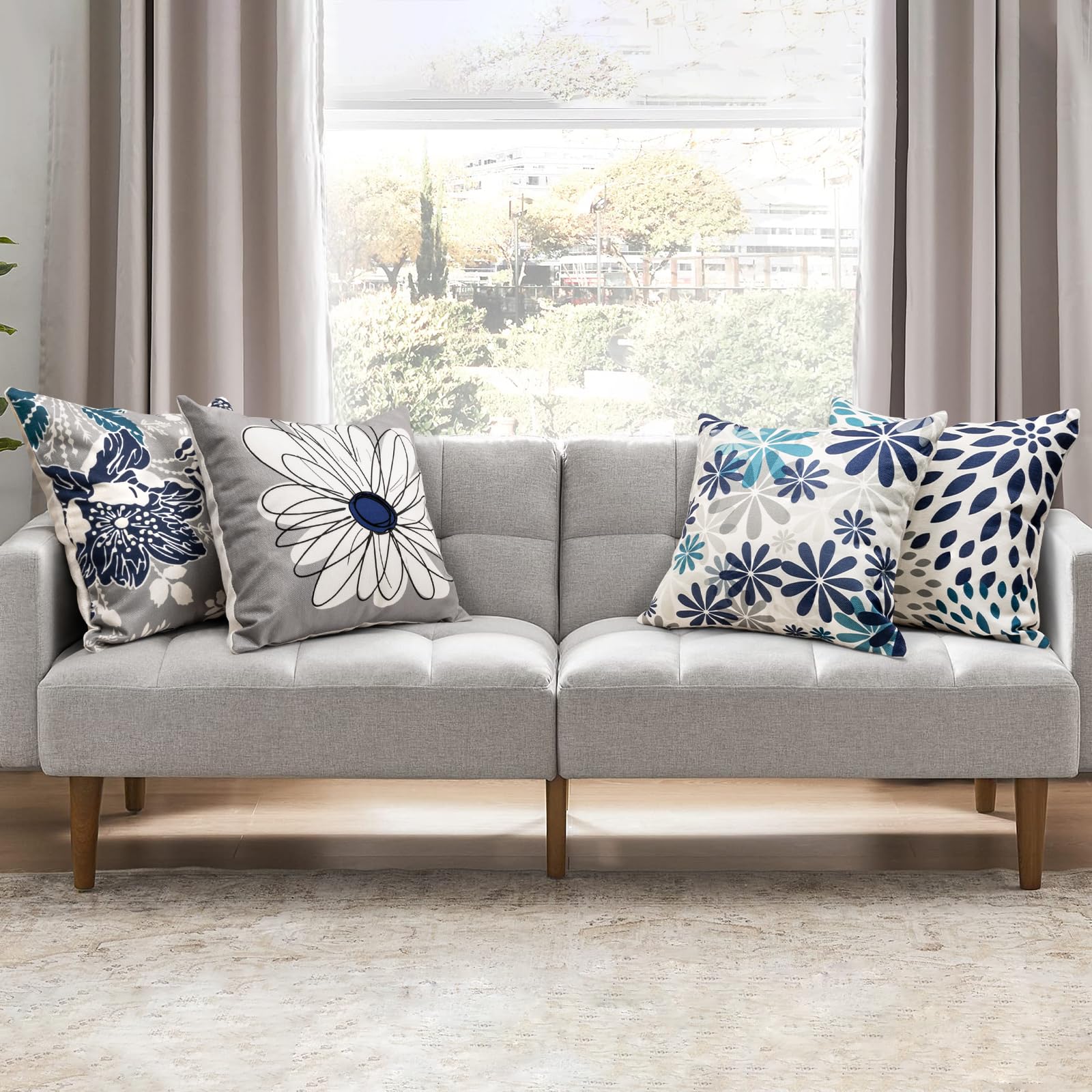 Baidast Decorative Throw Pillow Covers 18x18 Inch,Grey and Blue Linen Pillow Cases for Living Room Sof Cushion Cover Bed Indoor Outdoor Bed Pillowcases Set of 4 - Image 2