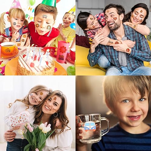 Miniatura 5 de 8 hojas 96 piezas tatuajes temporales de los años 70 para niños decoraciones de fiesta de cumpleaños suministros de recuerdos súper lindos poderes