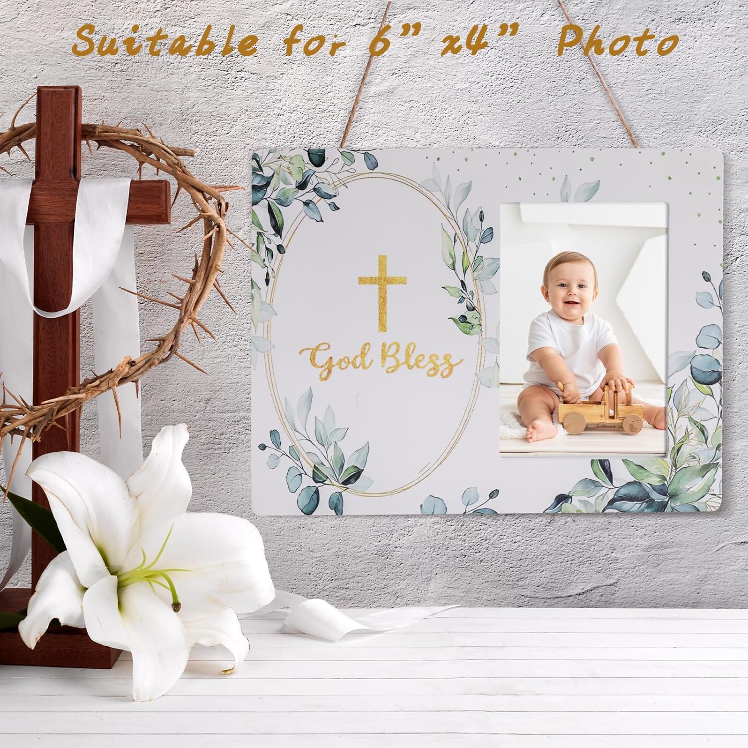 Baptism Gifts for Girl Boys Christening Baby Dedication Gifts with Baptism Picture Frame White Soft Baby Blanket Socks Bib