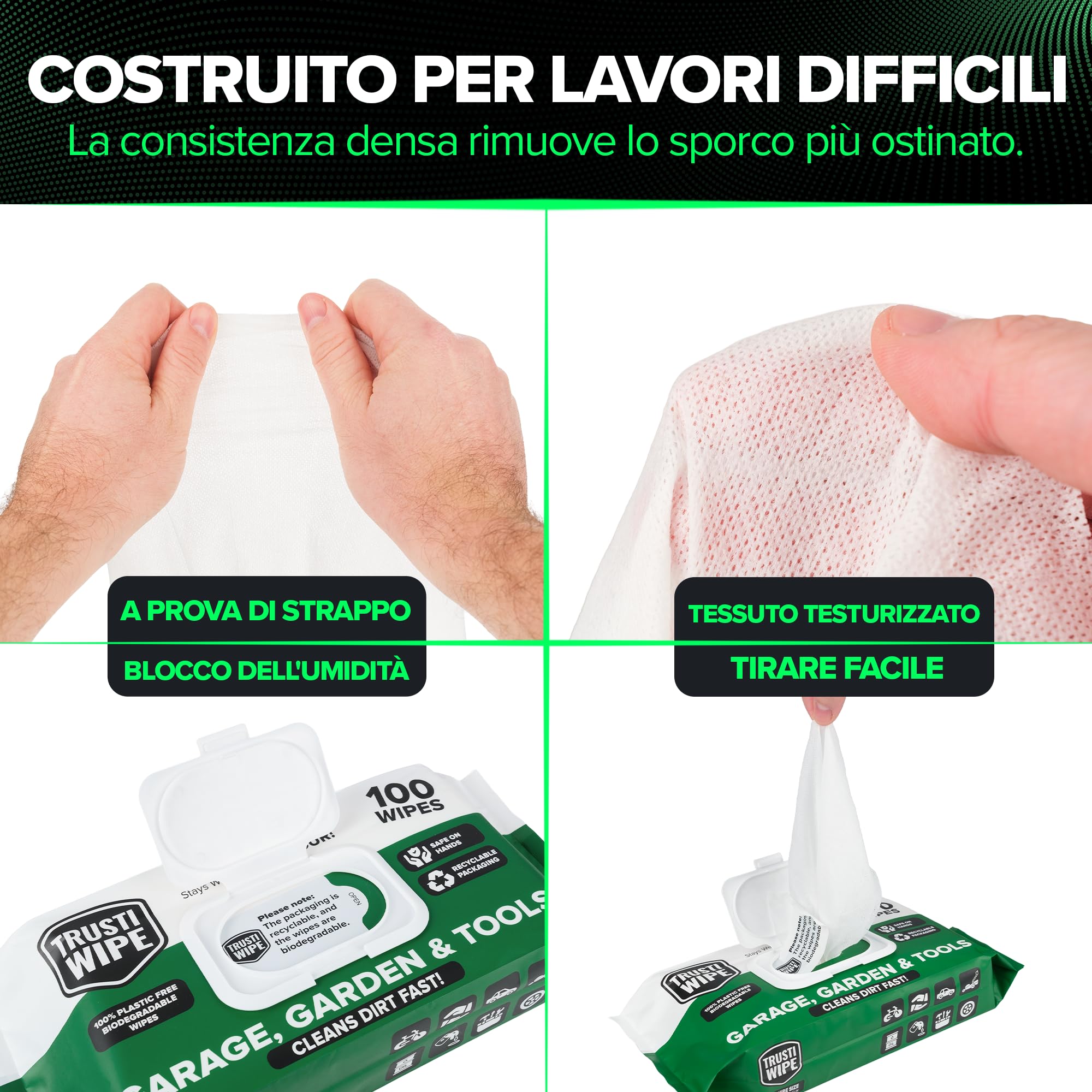 Salviette per la pulizia multisuperficie extra large 30x25 cm biodegradabili per garage officina auto