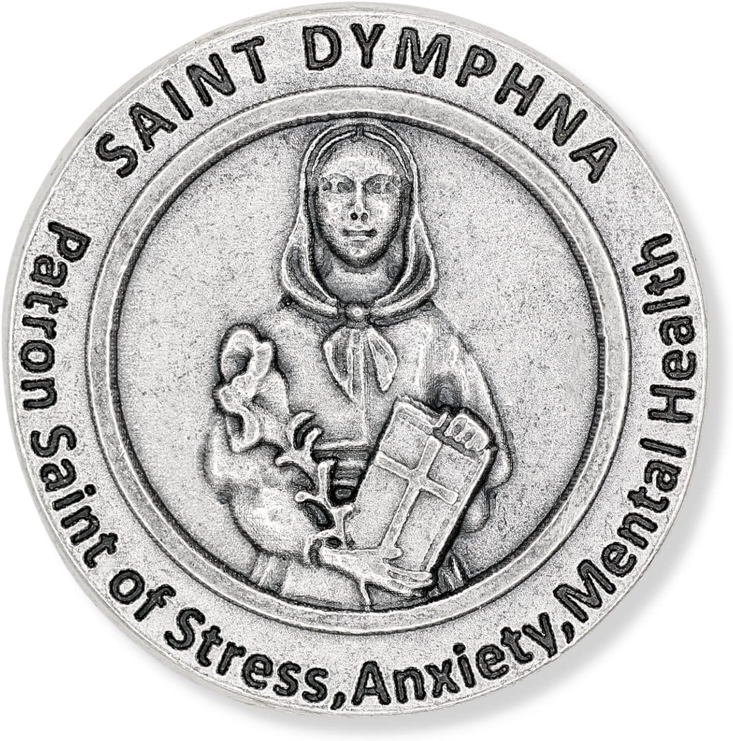 St St. Saint Dymphna Pocket Token Coin 1.2" with Prayer Catholic Patron Stress Anxiety Mental Health