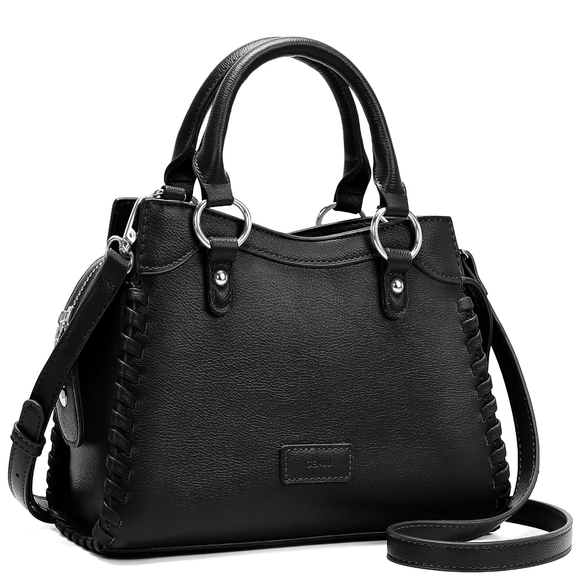 GEMIU Medium Satchel Bags for Women Crossbody Purses Tote Handbag Studded Bottom,Detachable Strap,Multi Pocket,Structured,Woven Braided,Soft Leather,Travel Casual