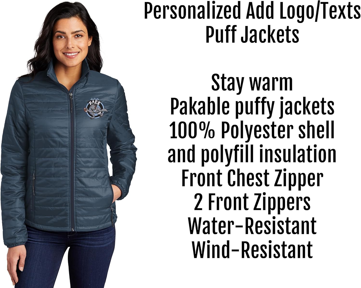 INK STITCH Women L850 Custom Embroidery Personalized Packable Puffer Jackets