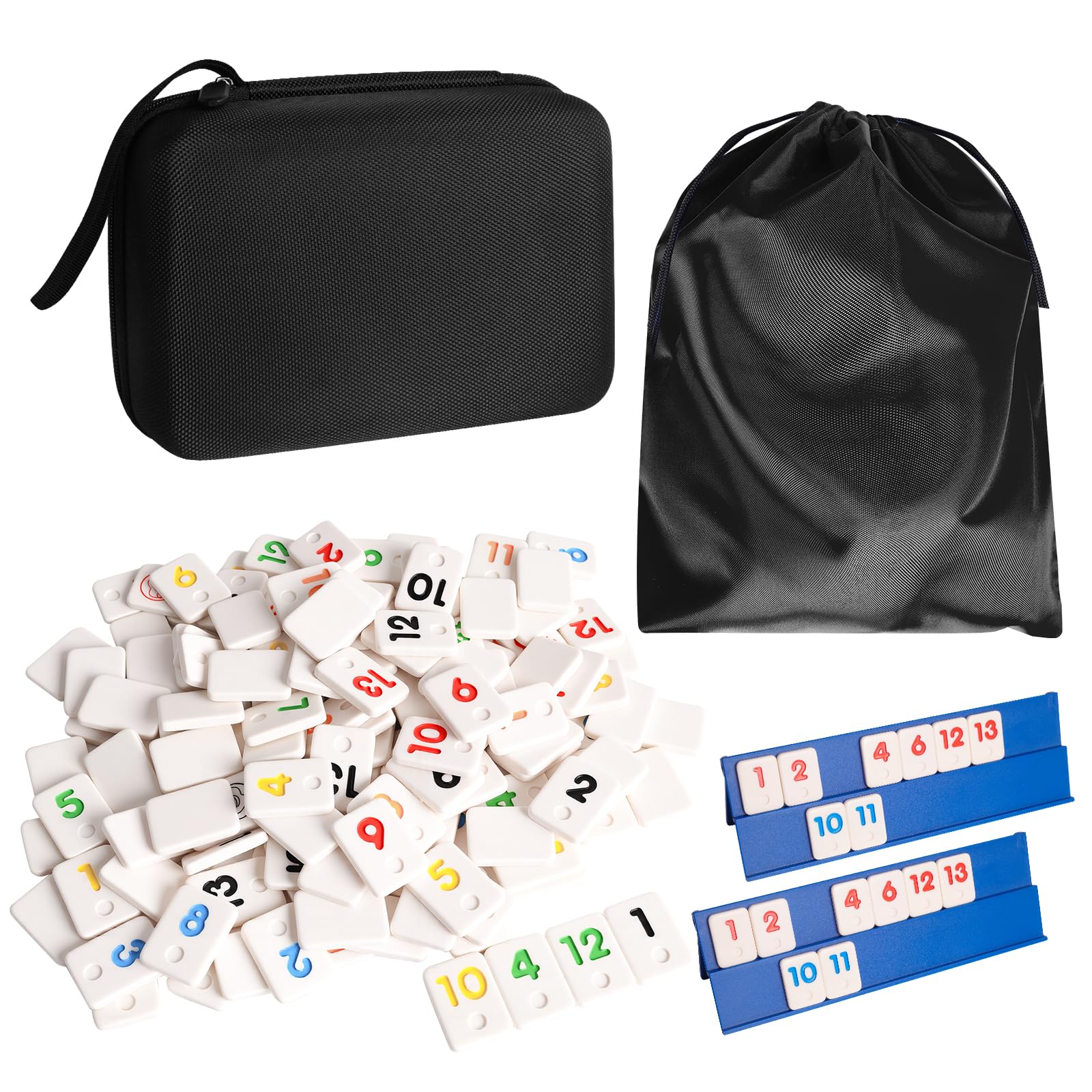 Mini Rummy - Juego de mesa para 2-6 jugadores, juego de viaje con 160 piedras y 6 soportes de juego, juego de viaje para adultos y familia, incluye caja de almacenamiento y bolsa para guardar las