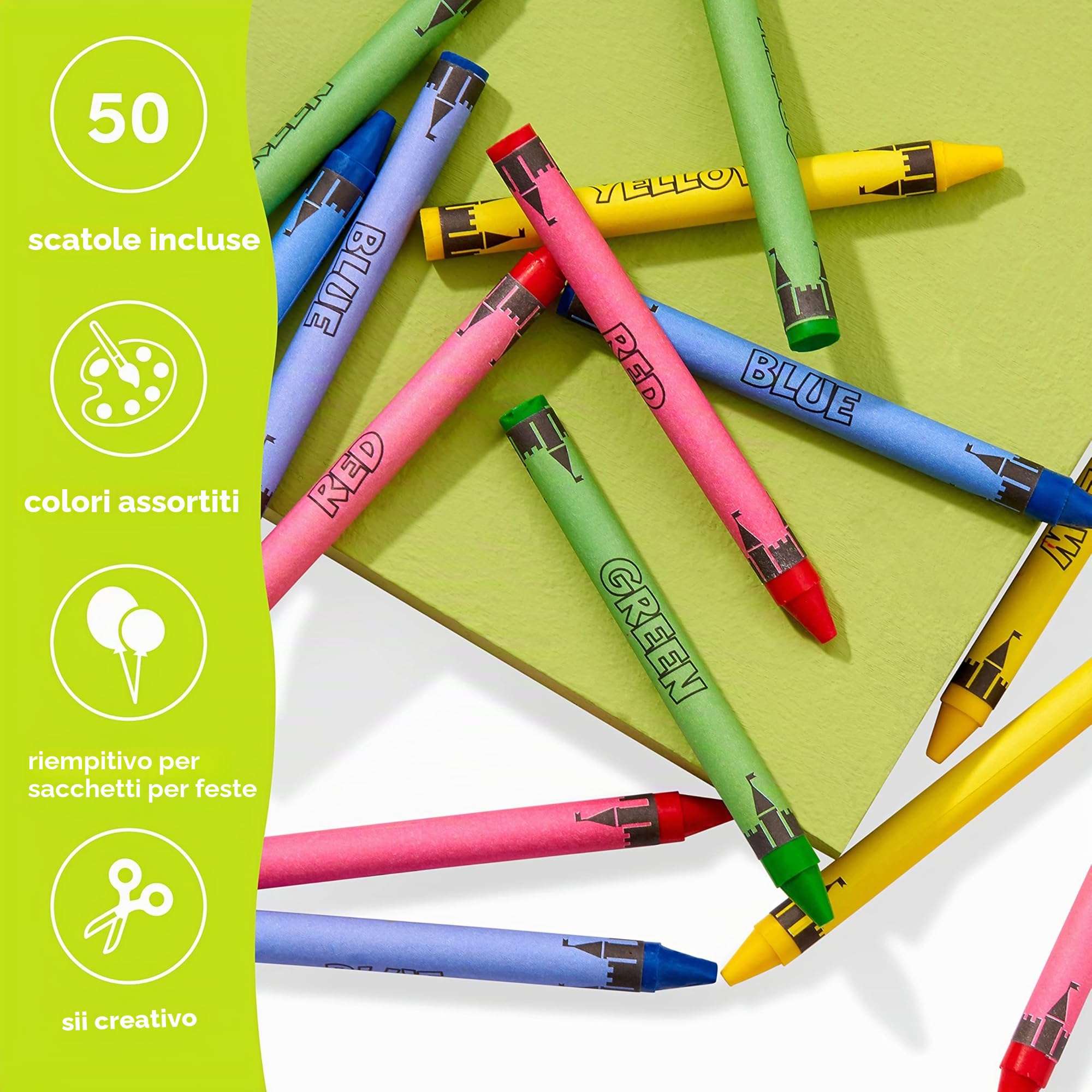 THE TWIDDLERS 50 Sets di Pastelli a Cera Colorate Bambini, 4 Crayons per Scatola, 200 Totale - Bomboniere e Pignatta, Ideale per Mini Gadget Regalini Fine Festa Compleanno