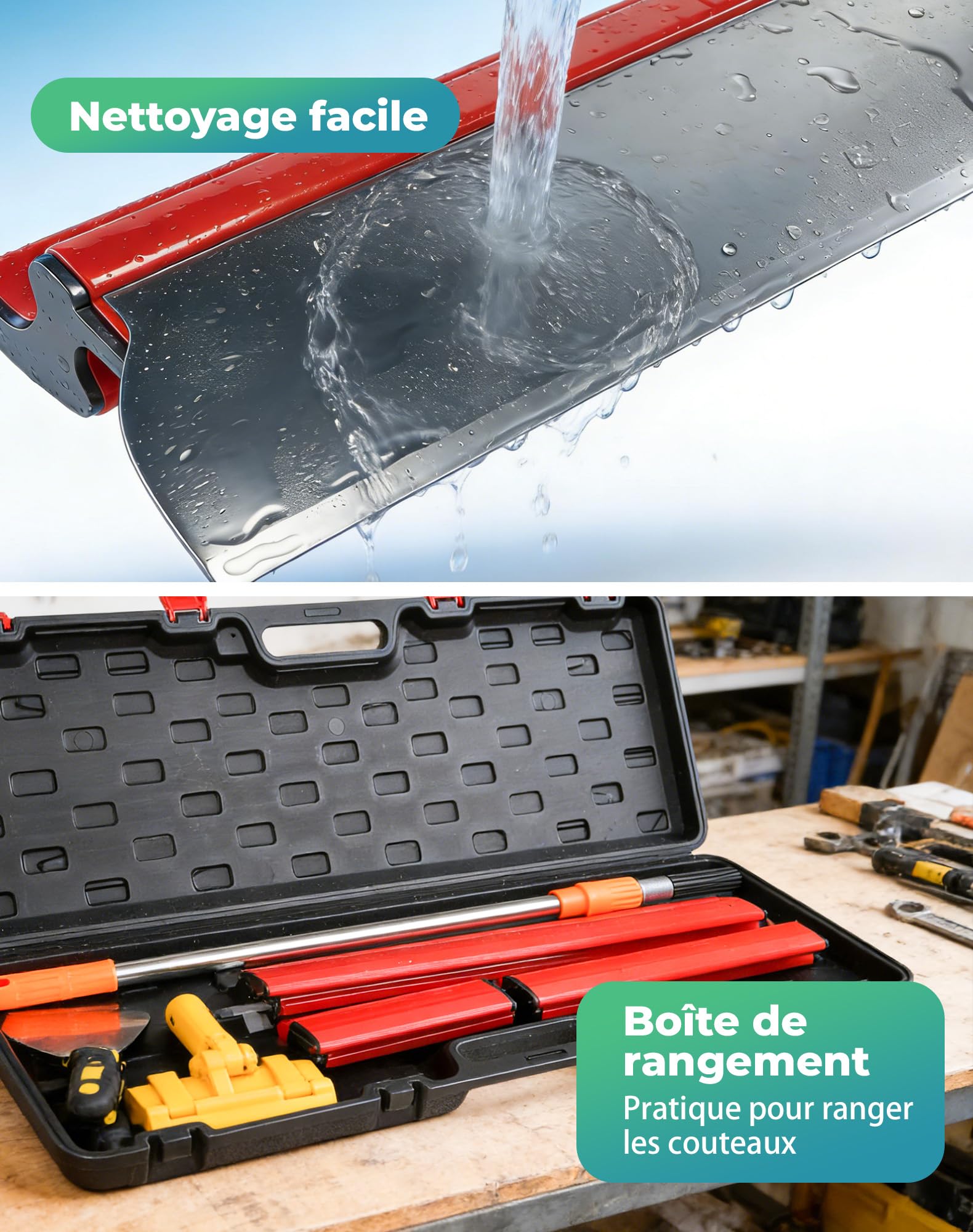 4x Spatule Enduit Lissage Set lisseuse enduit 80cm 60cm 40cm 25cm Couteau a Enduire Lame a Lisser Enduit avec Perche Télescopique 80-130cm Inox Outil Lissage