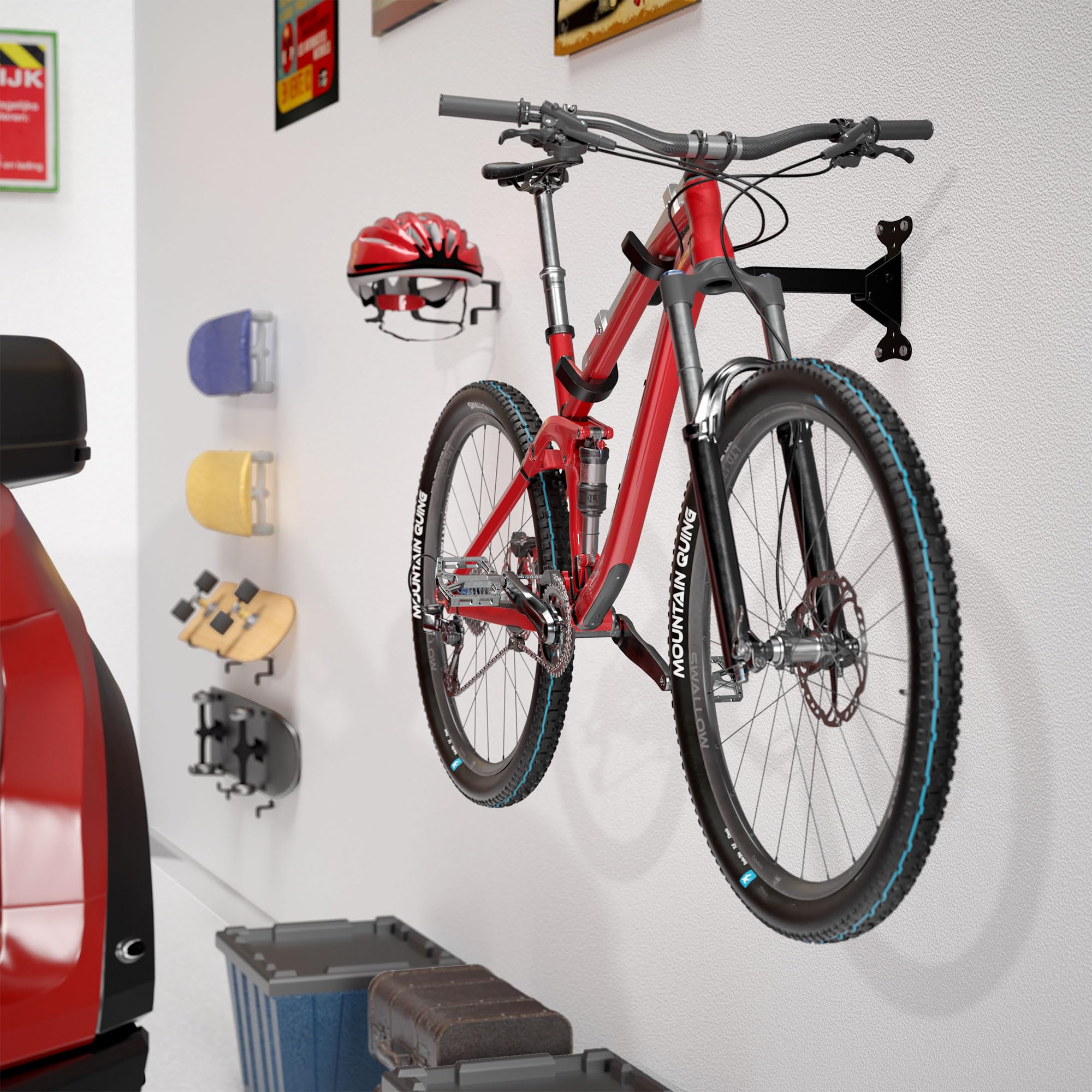 Bike Wall Mount Hanger for Garage, Heavy-Duty Durable Aluminum Alloy Horizontal Bicycle Storage Rack with Adjustable Hook, Hold up to 66lbs, for Road Mountain Hybrid Bikes in Garage