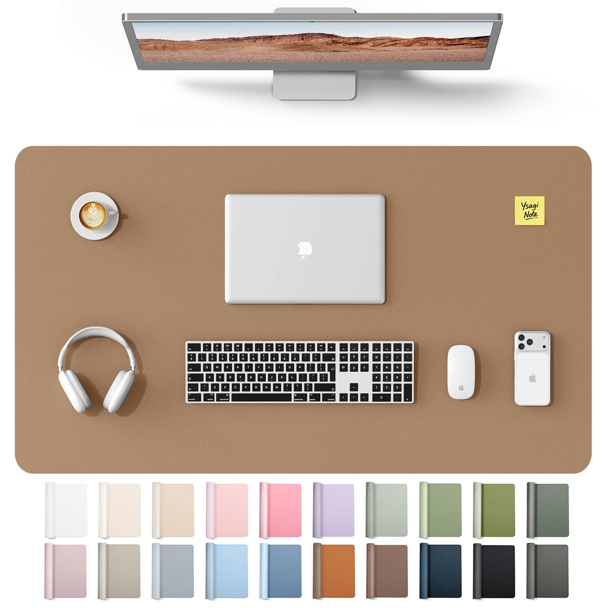 YSAGi Leather Desk Protector, Office Mat, Large Mouse Mat, Non-Slip PU Leather Blotter, Laptop Desk Mat, Waterproof Writing Pad for Office and Home(Khaki, 40" x 24")