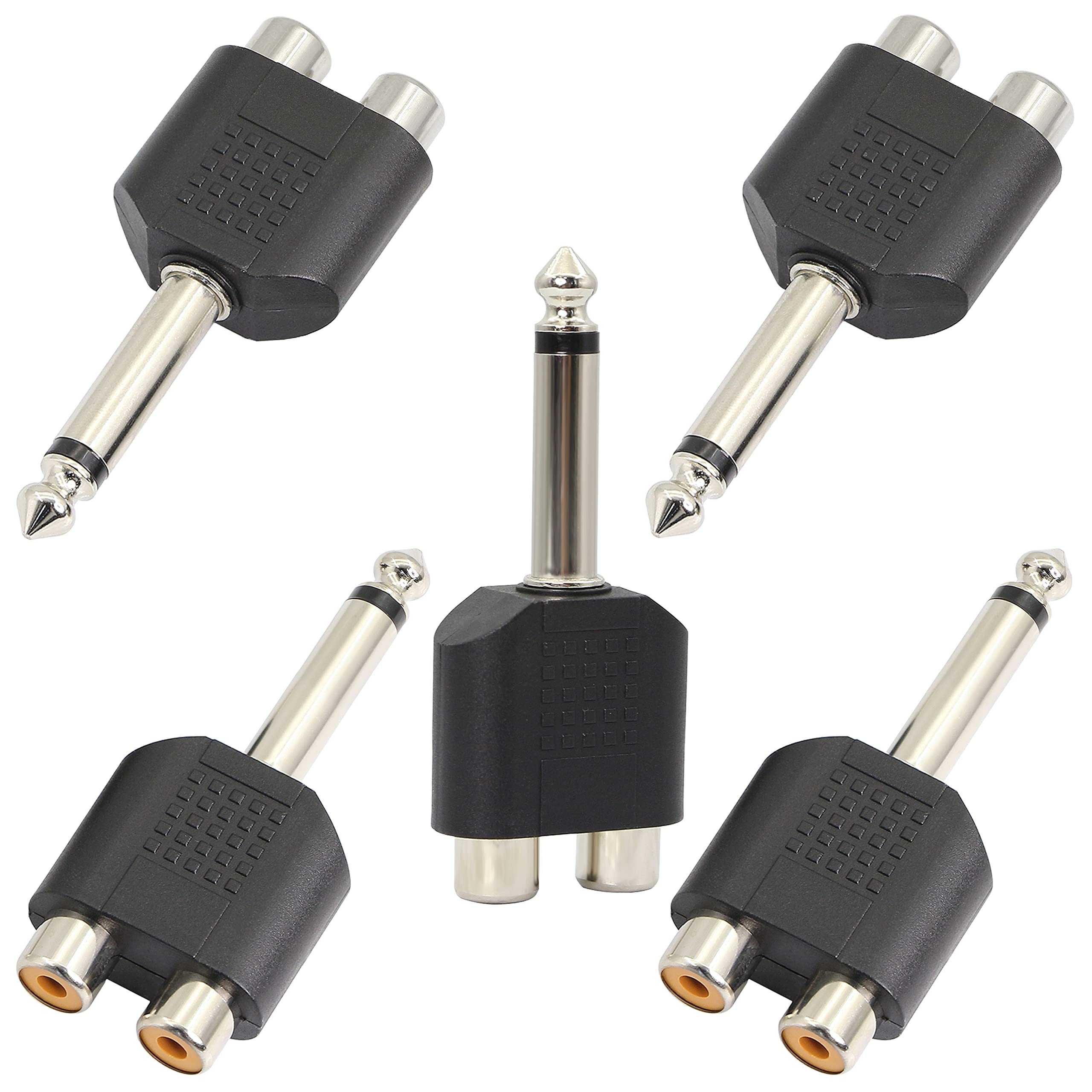 MAKINGTEC 6.35mm Male to 2 RCA Female Audio Jack, 1/4" M to Two RCA F Stereo Interconnect Audio Adapter, Mono Plug to 2 RCA Jack Splitter, Stereo Jack Male to RCA Female Adapter