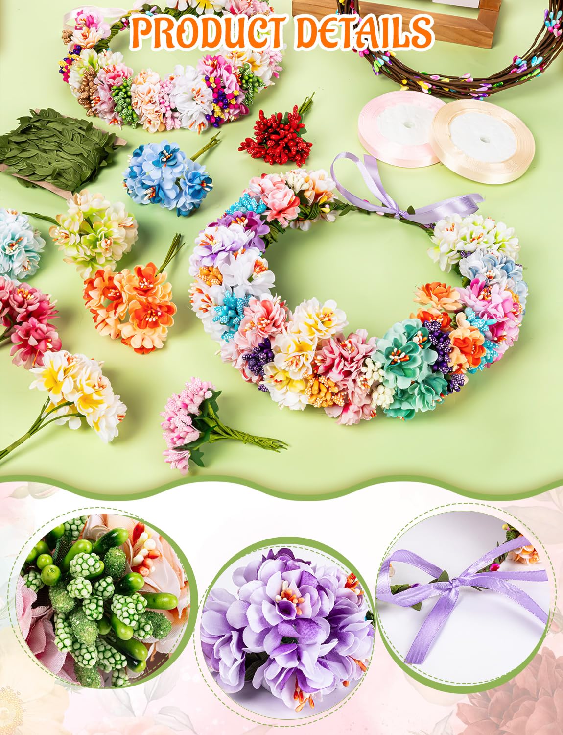 Set di 40 corone di fiori fai da te per feste estive | Crea la tua corona di fiori fatta a mano con accessori per capelli, kit per matrimoni, feste di compleanno