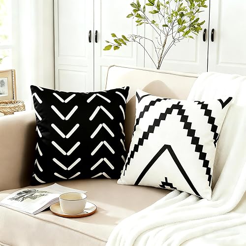 Miniatura 4 de Juego de 4 fundas de almohada decorativas de 20 x 20 pulgadas, fundas de almohada cuadradas de lino geométrico para sofá, cama, sala de estar,