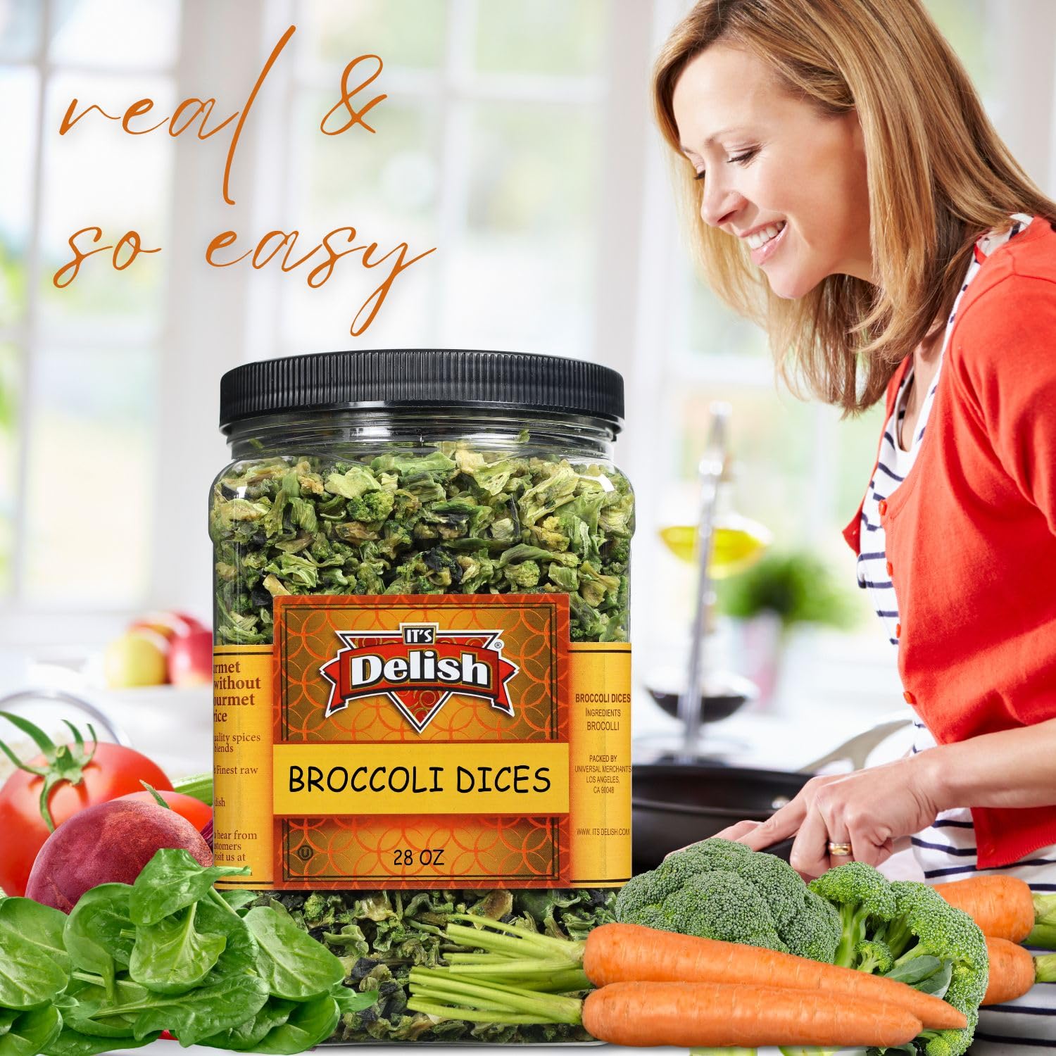Gourmet Dried Broccoli Dices by It’s Delish, 28 OZ Jumbo Container Jar | Vegan and Kosher Dried Vegetables for Convenient Meals and Cooking