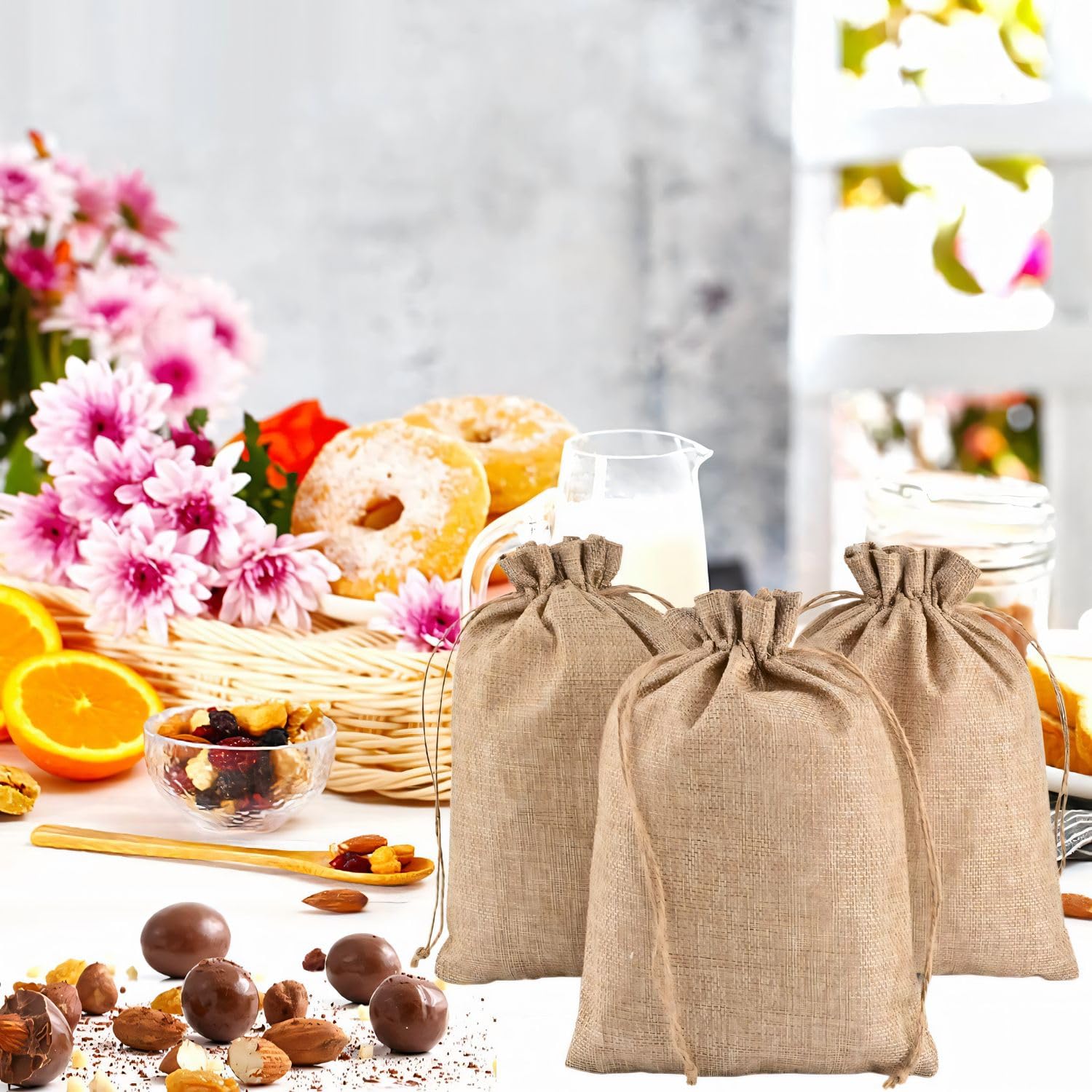 Set di 50 sacchetti di cotone con coulisse, sacchetti regalo, sacchetti