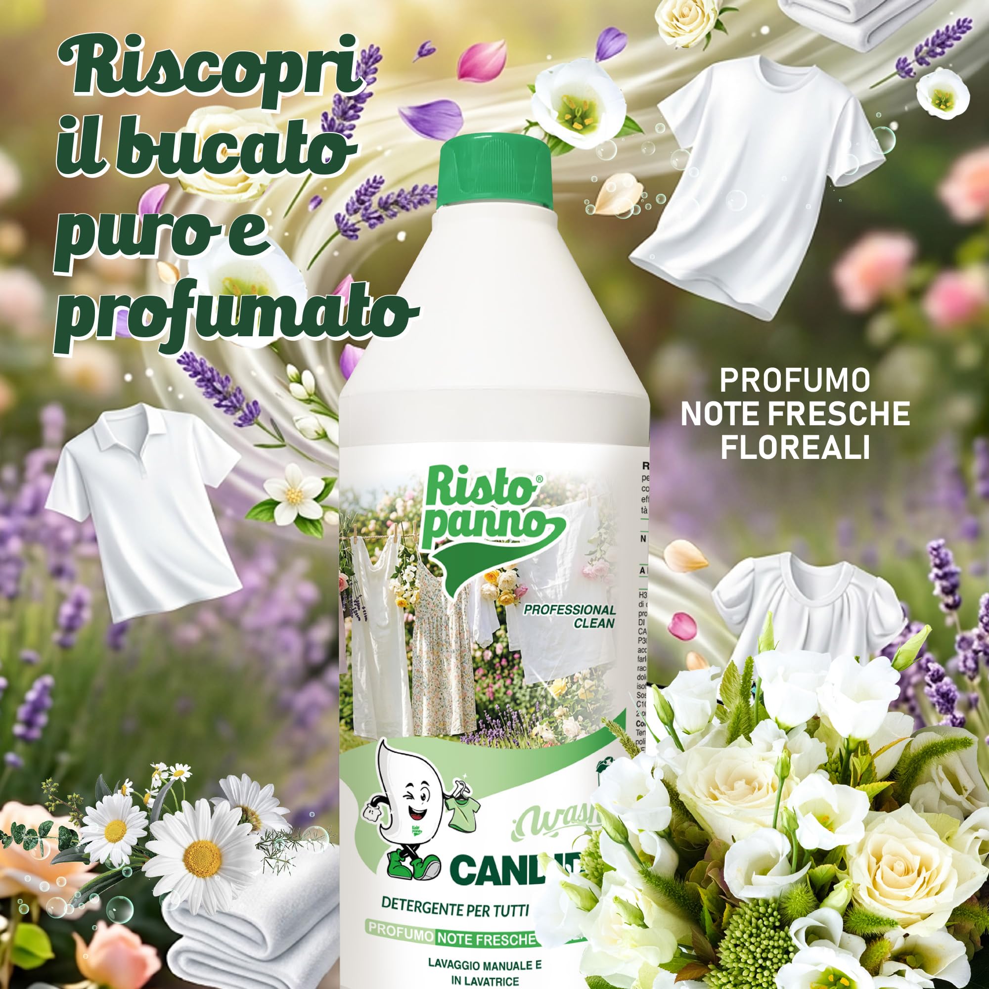 6 PZ x 1L Detergente Enzimatico Concentrato per Bianchi e Colorati - Fragranza Floreale - Detersivo Lavatrice Liquido Bucato a Mano e Lavatrice - Azione Sinergica 4 Enzimi (WASH CANDIDO)