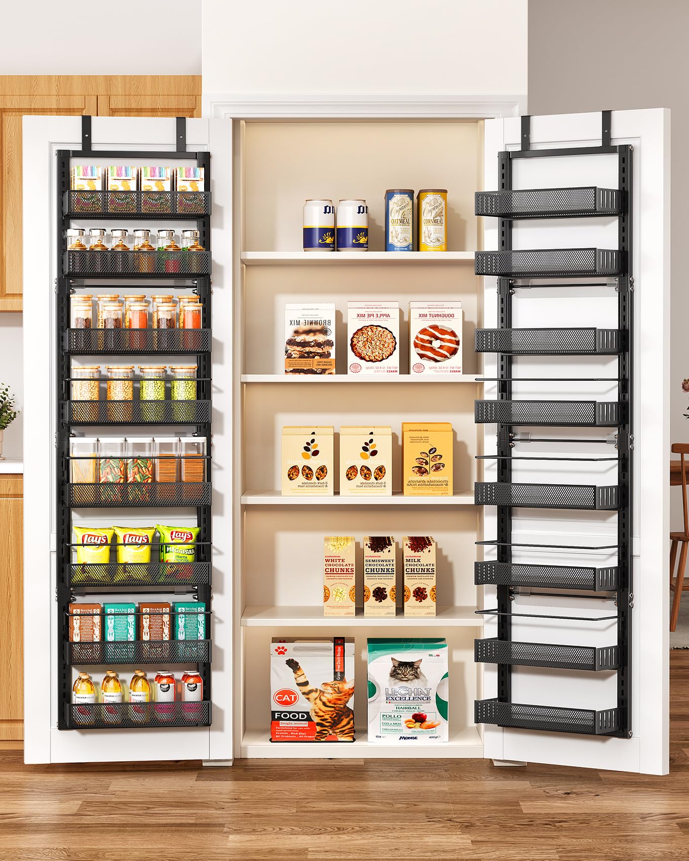 SNTD Organizador de despensa sobre la puerta, organizador de especias ajustable de 8 niveles, estante de especias para puerta colgante de gran capacidad para organizar despensa de cocina y