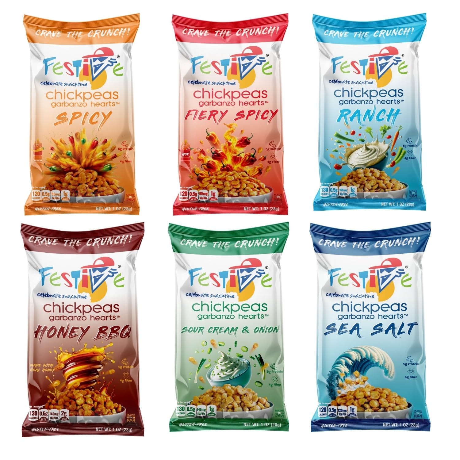 - Feel Festive Roasted Chickpeas Variety Snack Pack - Crunchy Balanced Macro Nut Free Healthy Garbanzo Beans - Non-GMO Vegan Soy-Free - Convenient 24 Bags