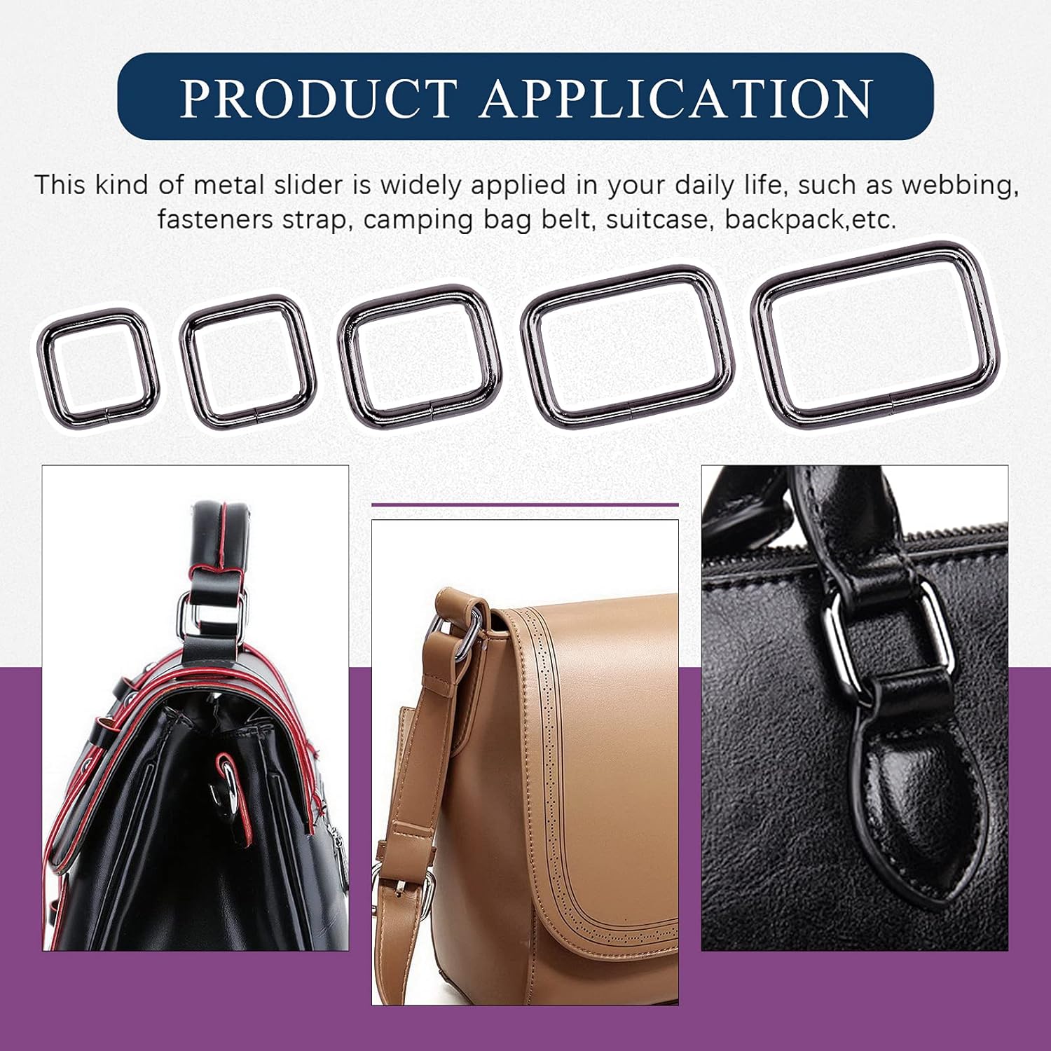 Swpeet 50Pcs 5 Sizes 1/2" 3/4" 1" 5/4" 5/8" Multi-Purpose Metal Rectangle Ring for Belts Hardware Bags Keychain Hand DIY - Image 6