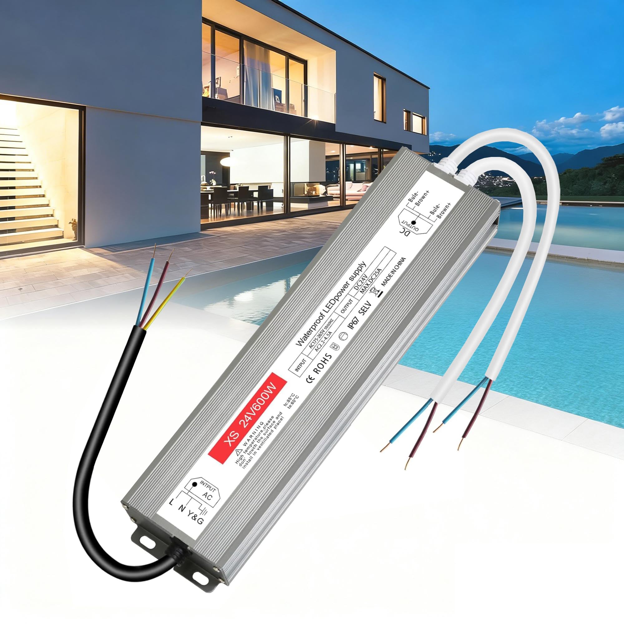 Trasformatore LED 24v 600w 25a, Ip67 Impermeabile Alimentatore per Esterni Adattatore Trasformatore A Bassa Tensione Driver Adattatore LED per Strisce LED, Luci Esterne, Telecamere