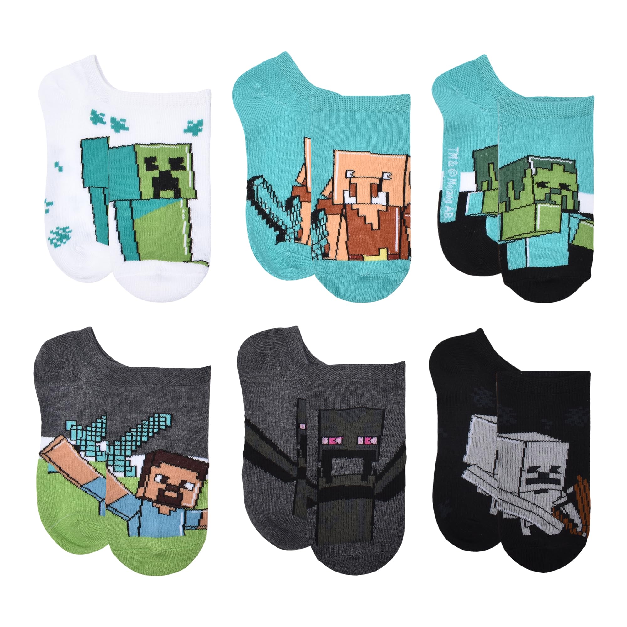 Minecraft Boys Multi Socks Teal (Pack of 6) 6-8