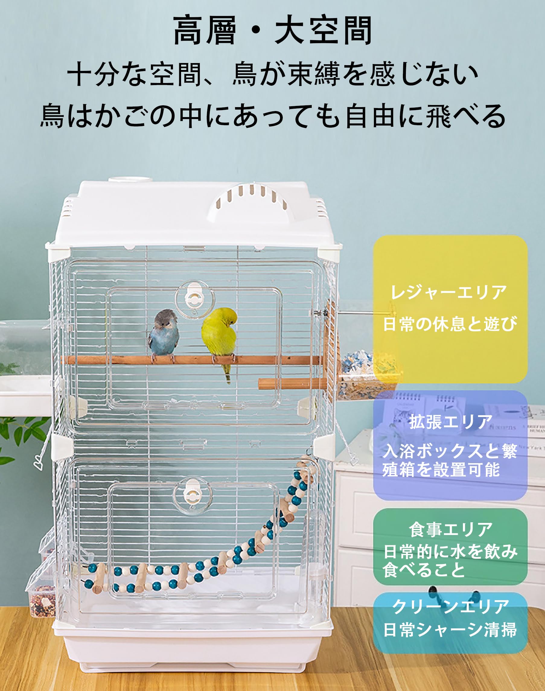 Amazon | 鳥かご バードケージ 中型 インコ ケージ アクリル透明ドア