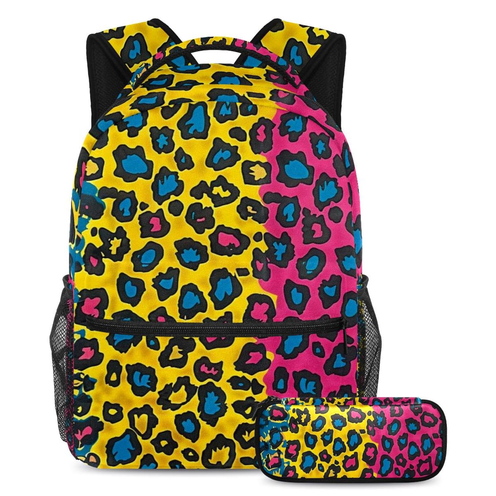 Generic Art Colorful Leopard - Juego de 2 mochilas escolares, mochila de gran capacidad con estuche, perfecta para estudiantes, adolescentes y viajes, Leopardo colorido artístico