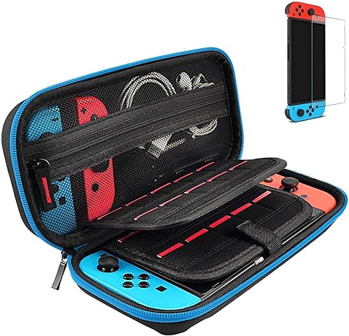 daydayup Funda para Switch y protector de pantalla de vidrio templado compatible con Nintendo Switch, funda de transporte de viaje rígida de lujo,
