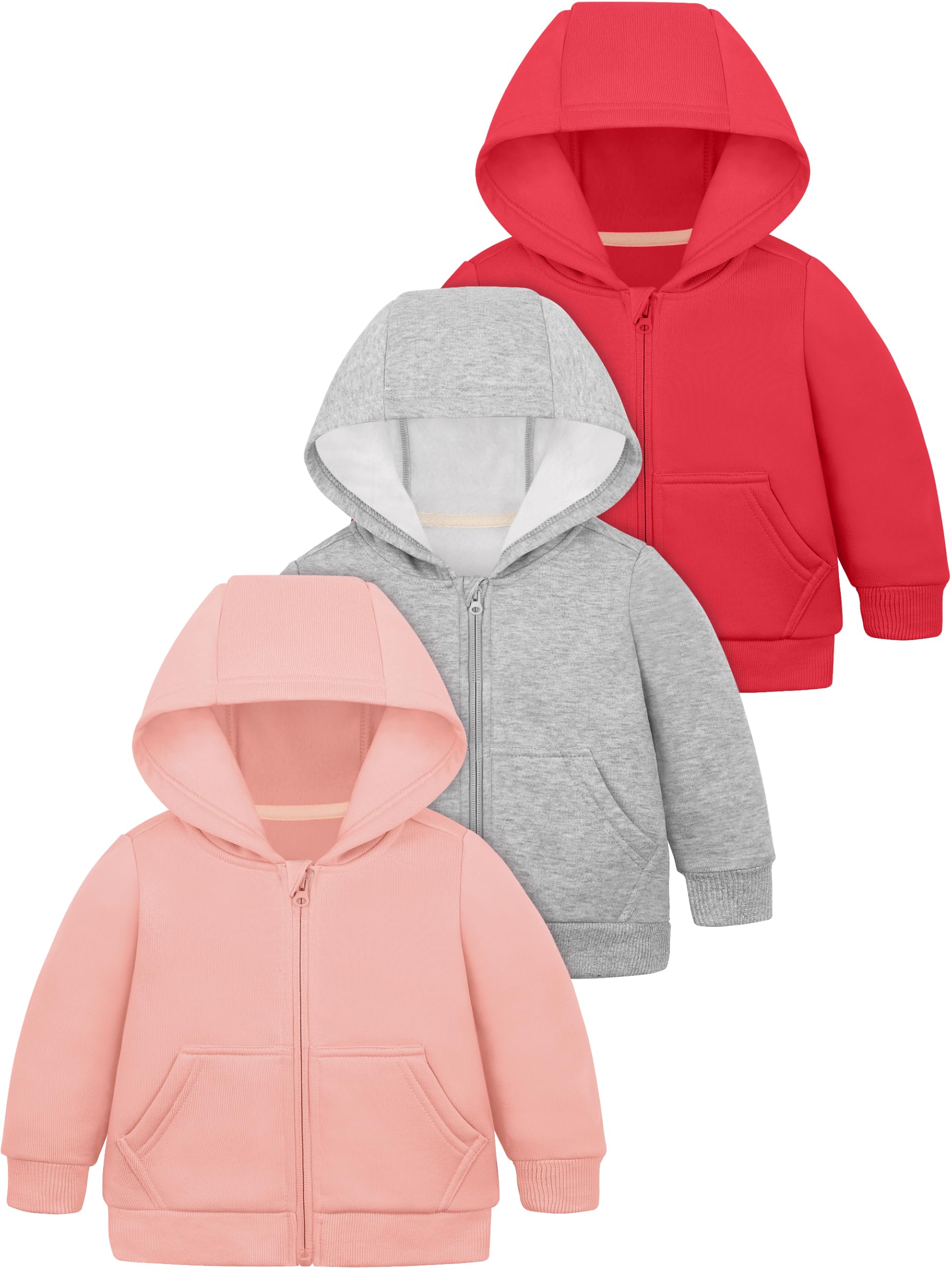 3 Pieces Baby and Toddler Girls Fleece Full-Zip Hoodies Lightweight Jacket with Pockets Winter Coat for Baby Girls