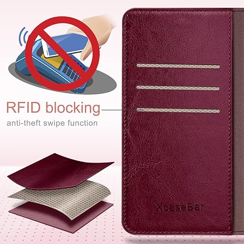 Miniatura 4 de XcaseBar Funda tipo cartera para iPhone 14 de 6.1 pulgadas con bloqueo RFID, 4 tarjeteros de crédito, funda de piel sintética con tapa para