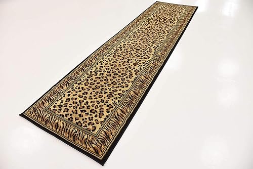 Miniatura 3 de Unique Loom Wildlife Collection - Alfombra inspirada en animales con diseño de bordes de guepardo, 2 pies 7 pulgadas x 10 pies, marfilnegro