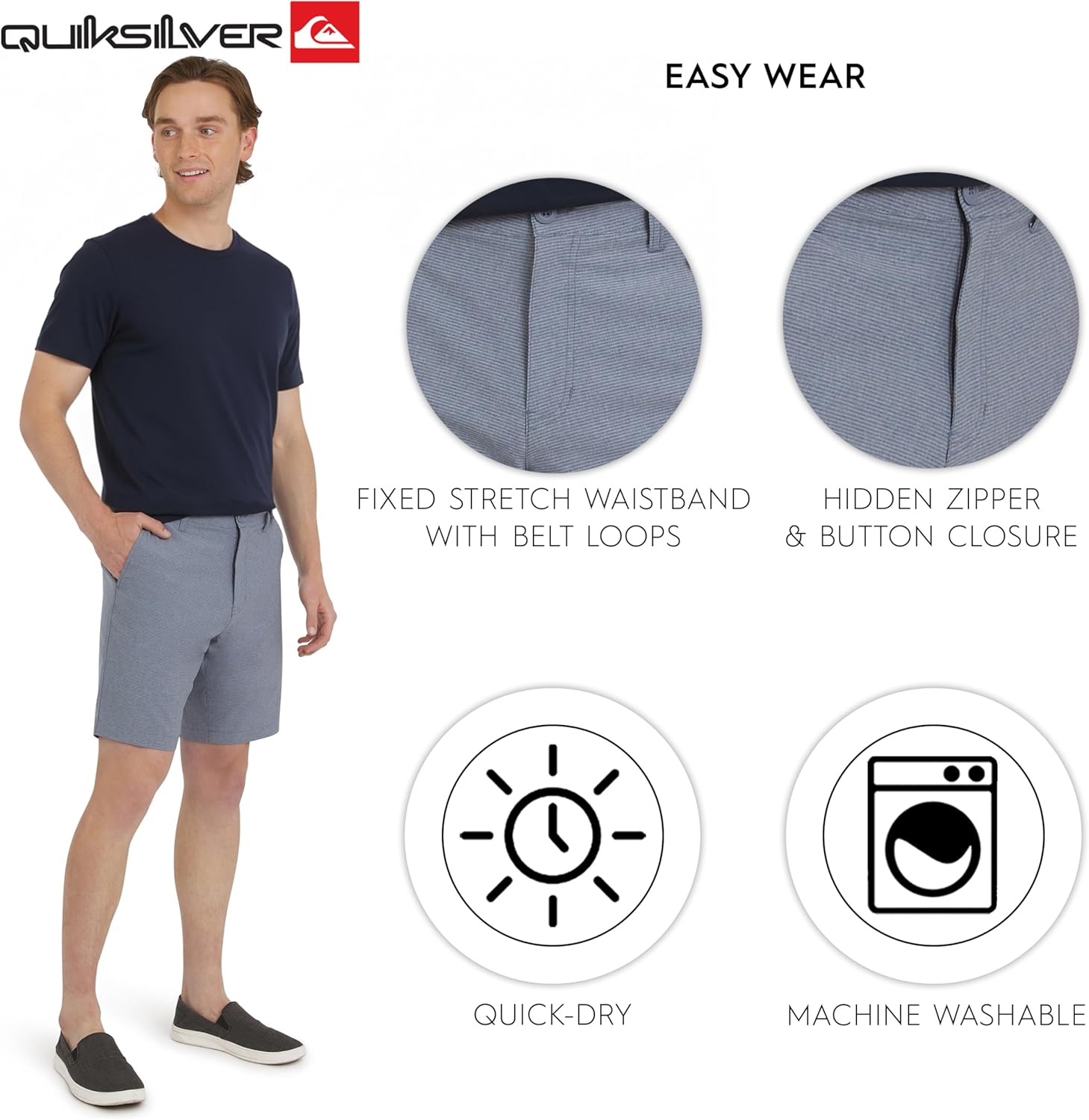 Quiksilver Mens Regular Fit Fixed Waist Water Friendly Active Hybrid Shorts - Image 5