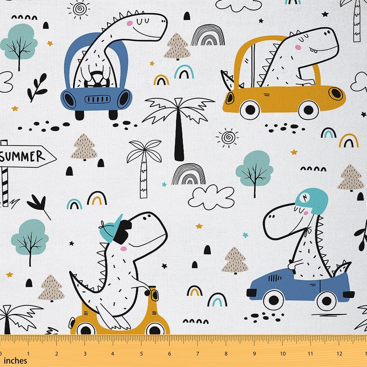 Homemissing Multicolored 17 3D Print Waterproof Polyester Dinosaur Fabric, 1 Yard (L92*W150cm), Multicolored, Upholstery Fabric