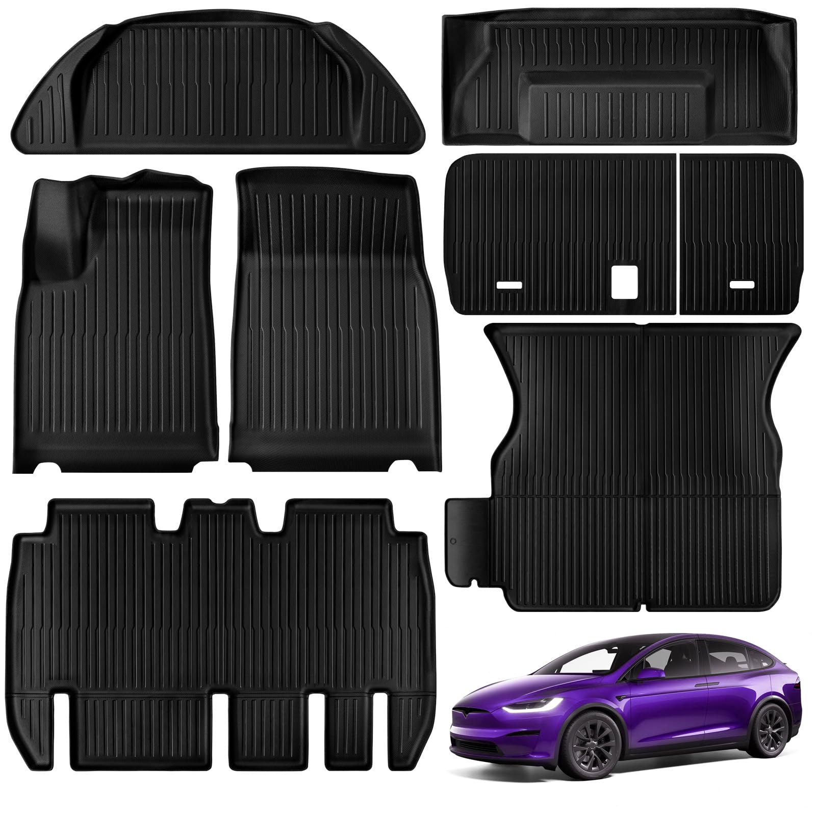 Photo 1 of TSLDRV Floor Mats for Tesla Model X 5 Seater 2026 2025 2024 2023 All Weather Model X Floor Mats for Tesla Model X Accessories 2026 2025 2024 2023 TPE Back Seat Cover Trunk Frunk Mat Black