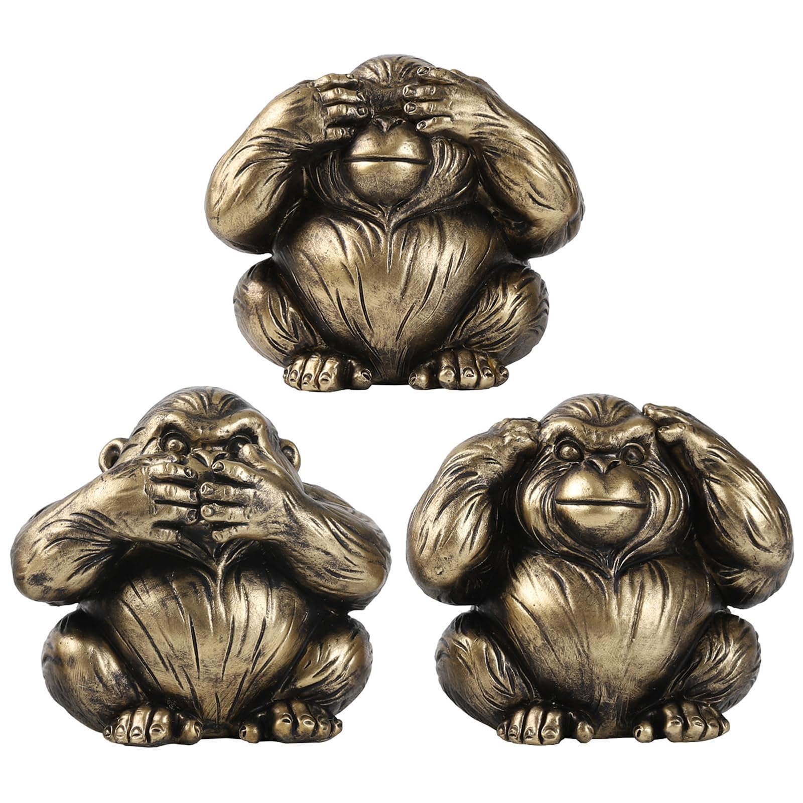 YXCQHZM 3 Pcs Wise Monkeys Statue Set - Hear No Evil See No Evil Speak No Evil - Resin Monkey Figurines for Office and Home Decor (B)