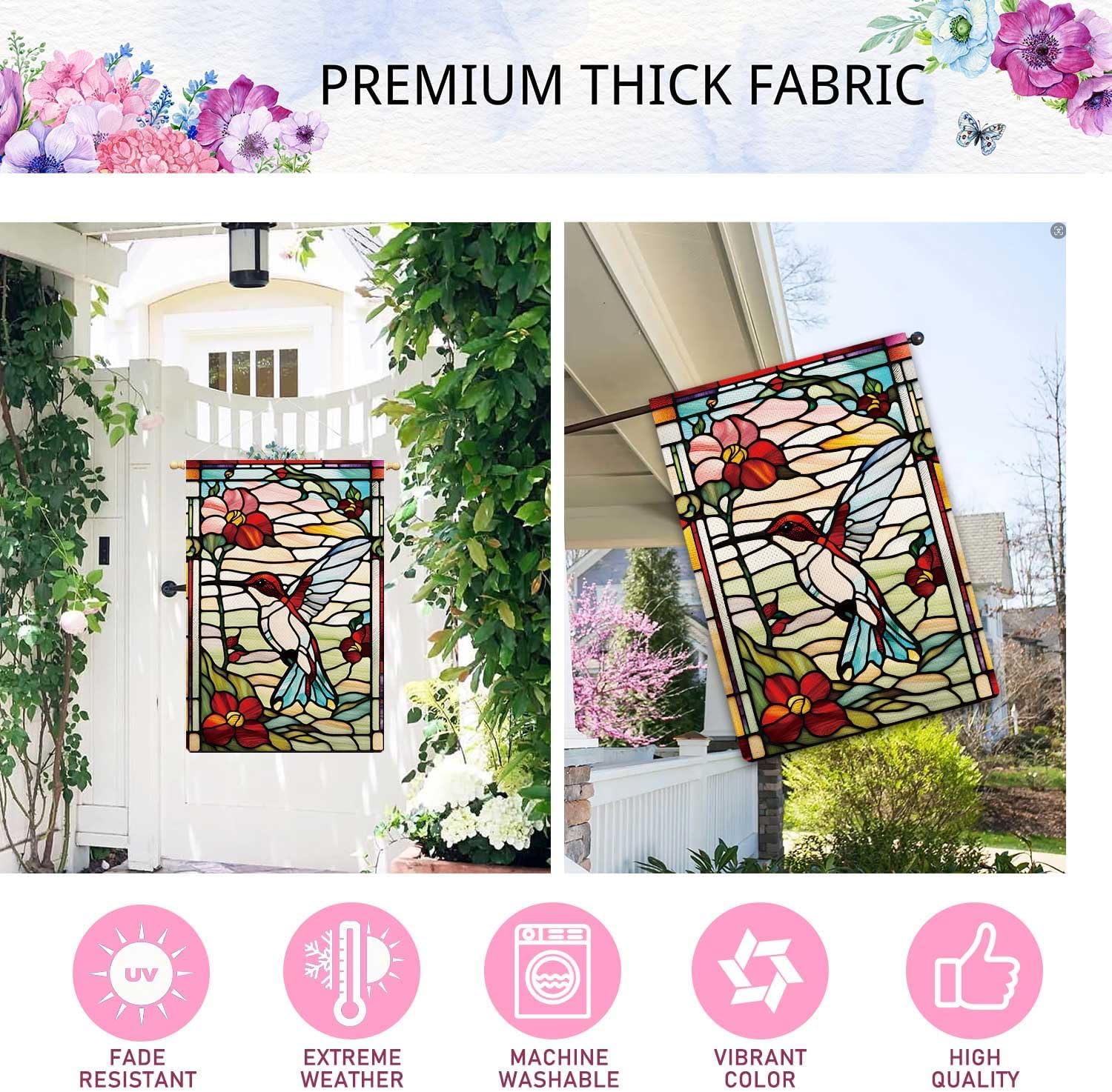 Spring Summer Hummingbird Garden Flag Glass Style Garden Flag Vertical Double Sided Rustic Farmland Burlap Yard Lawn Outdoor Decor 28x40" - Image 6