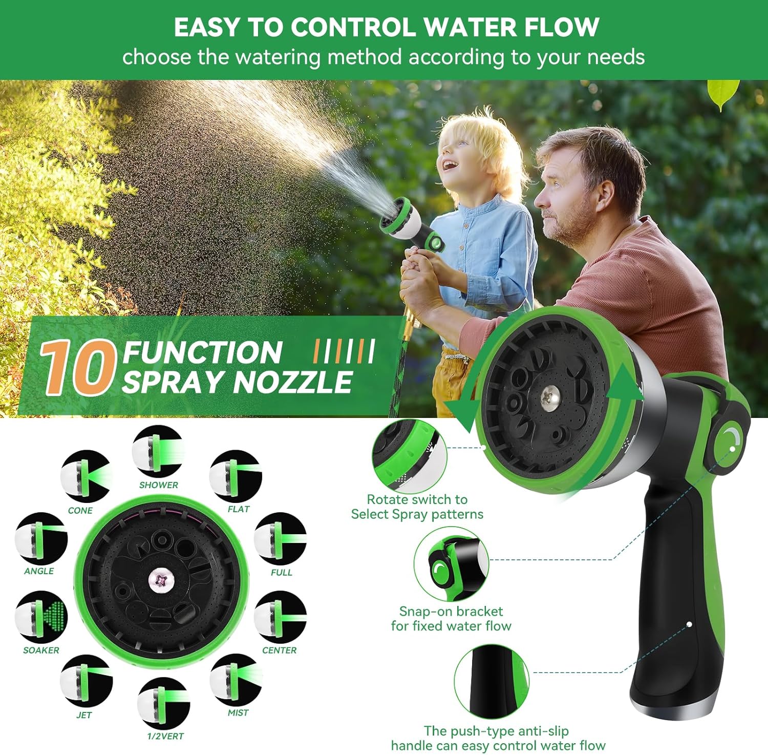 75FT NON-EXPANDABLE Garden Hose Ultra Lightweight Hose & Flexible Water Hose with 10-Pattern Spray Nozzle- Explosion-proof, High-Strength Special Cloth Cover with 3/4" Brass Connector.
