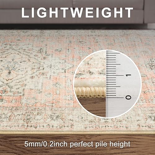 Miniatura 4 de LIVEBOX Alfombra lavable de 5 x 7 pies, alfombra vintage para sala de estar, alfombra antideslizante para dormitorio, alfombra de pelo bajo,