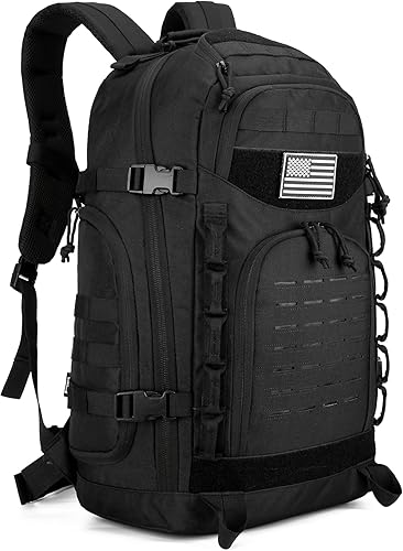 WINTMING - Mochila táctica militar de 45 litros para hombre, mochila de senderismo de 3 días, mochila de viaje Molle del ejército, Negro -