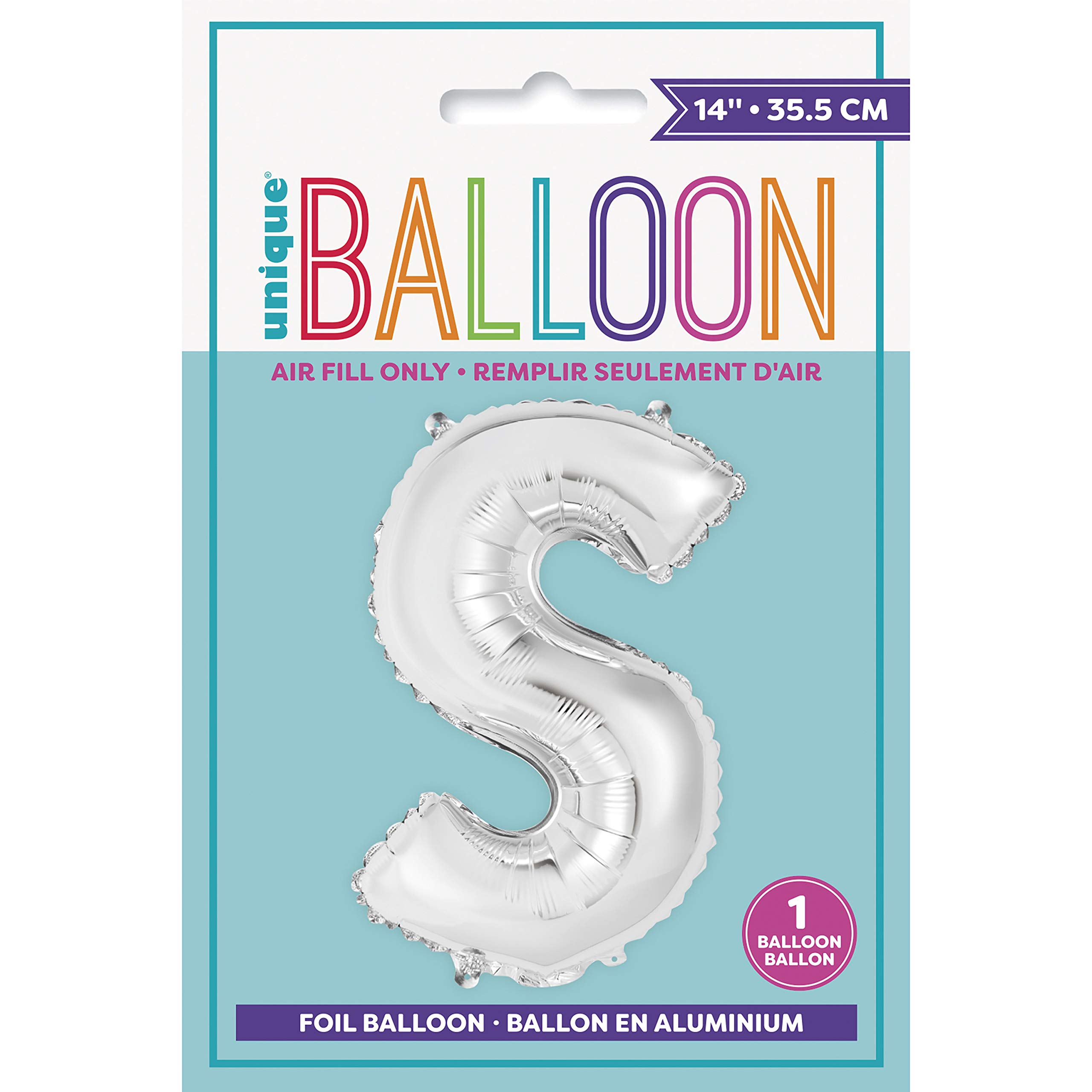 Folien-Buchstabenluftballon - 35 cm - Buchstabe S Luftballon - Silber