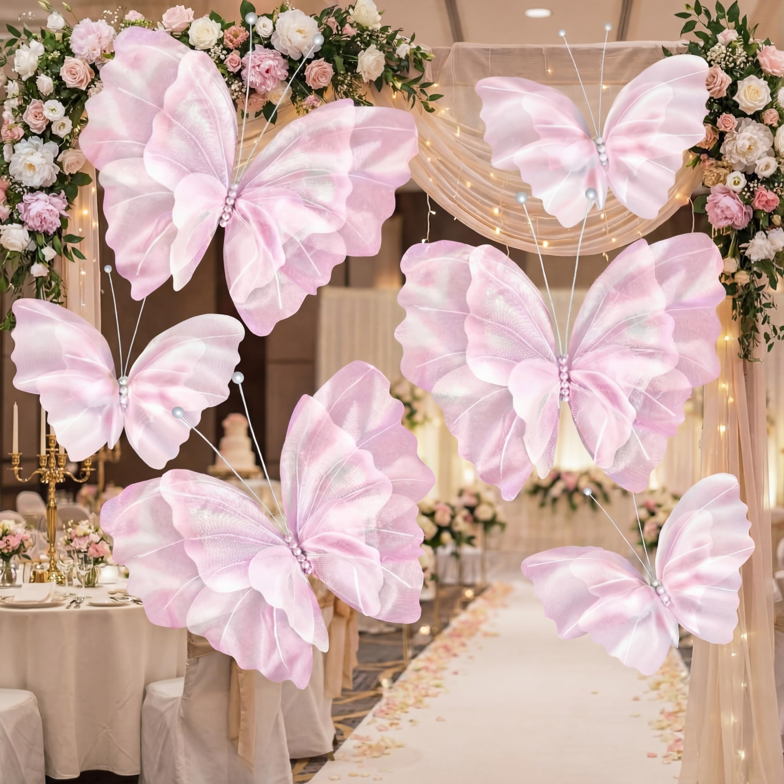 Photo 1 of Geelin 6 Pcs Large Pink Butterfly Decorations Mariposas Grandes para Decoracion Big Butterfly Party Decor 20 Inch 12 Inch 3D Silk Butterflies for Baby Shower Women Birthday Party Wedding Decor