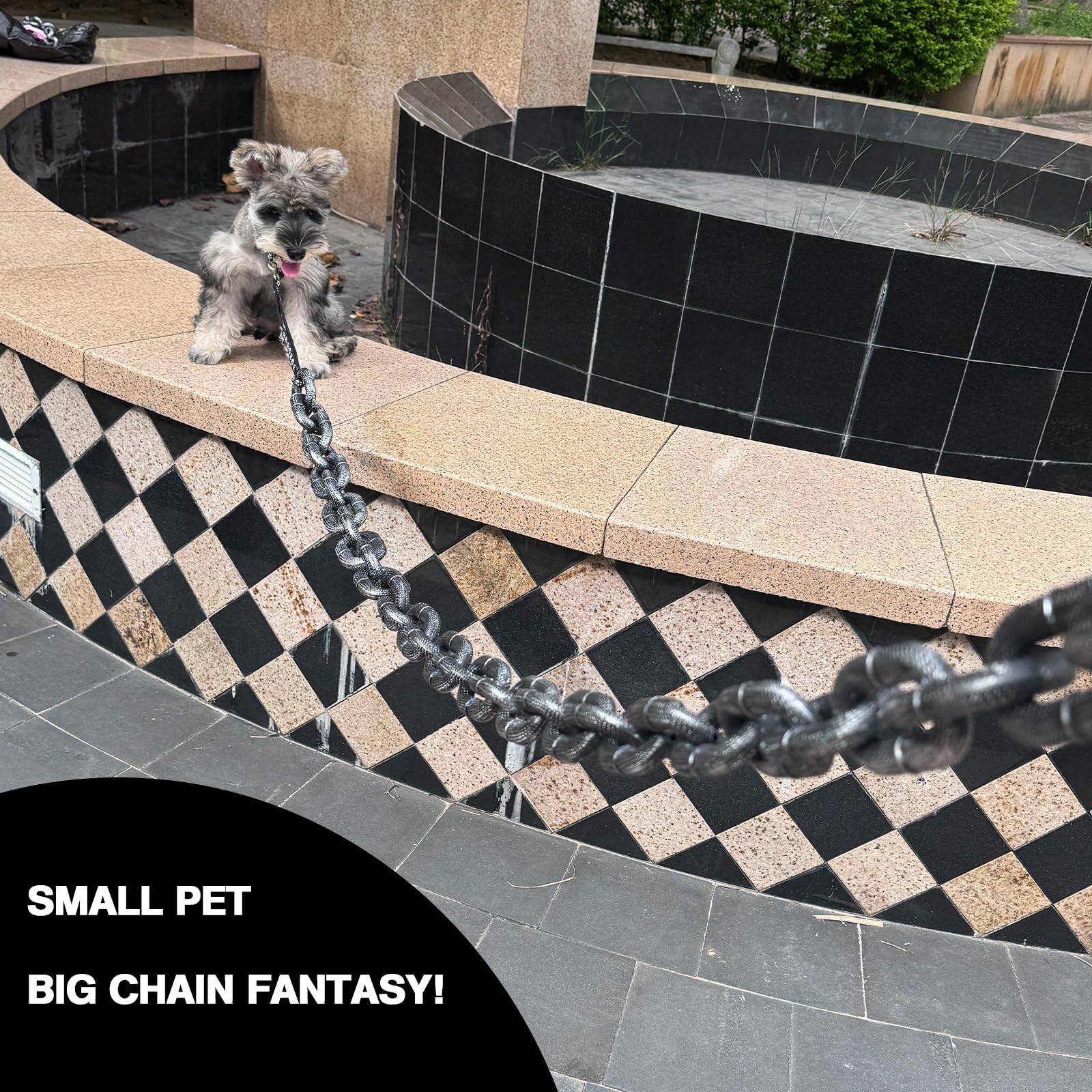 Divertida correa de perro de 6 pies, correa de cadena de plástico gigante con collar para cachorros para perros pequeños, gatos y cachorros, correa de cadena negra divertida para perro