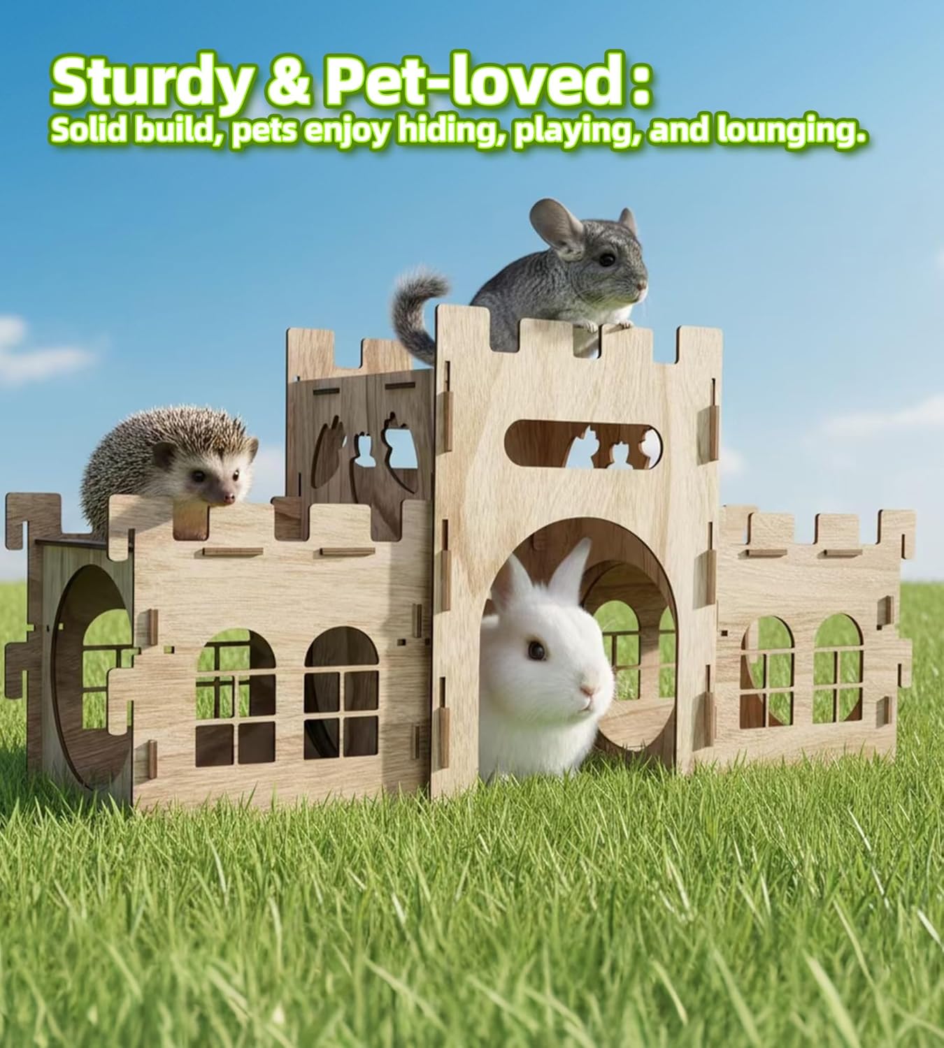 HIIMALEX Extra Large Bunny Castles Hideout Split Balcony for Indoor Bunnies Climbing Tower with Tunnel Sturdy House for Rabbits Ferrets Guinea Pigs Hamsters Ventilated Enrichment Toys Habitat